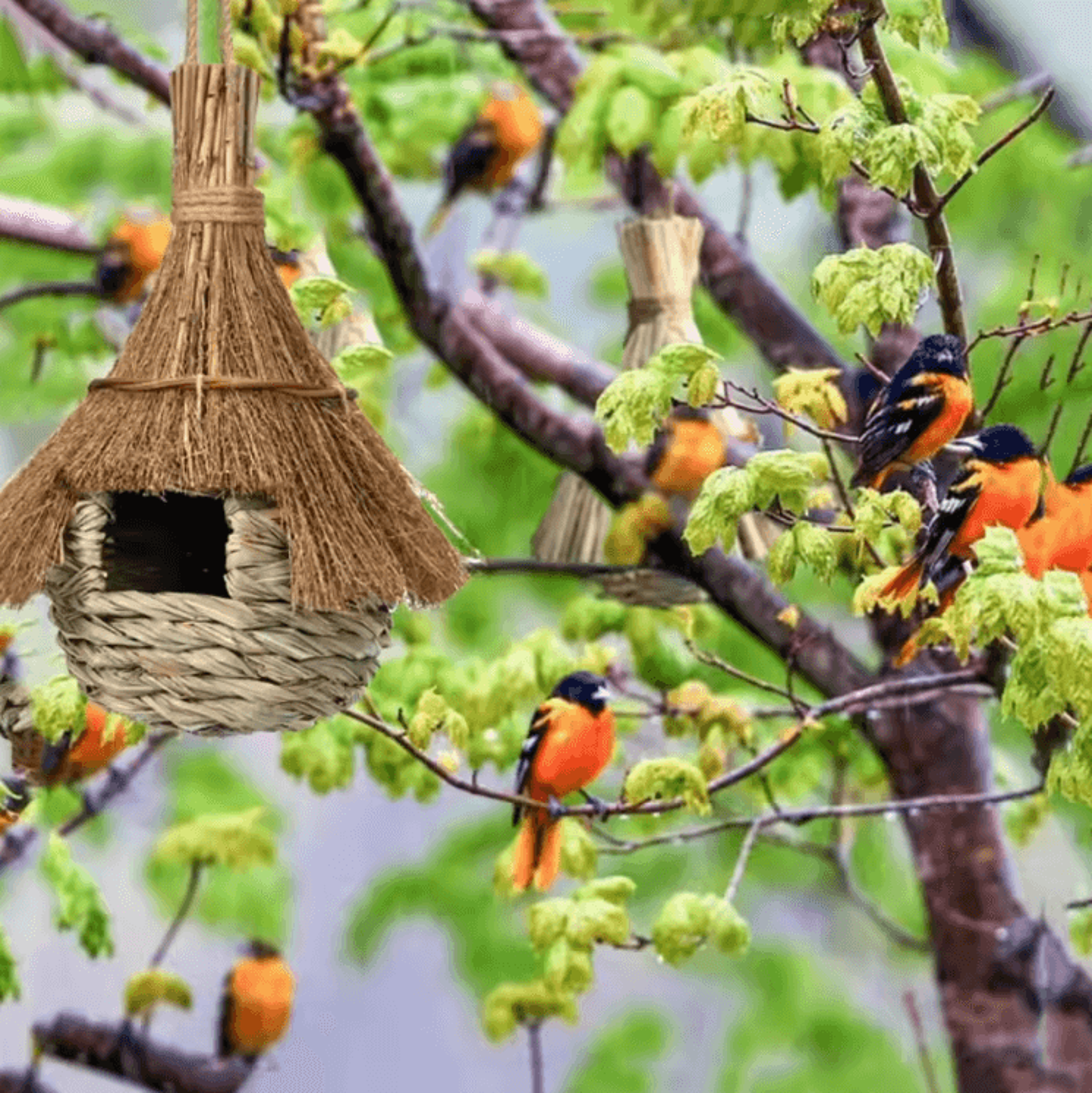 Handwoven Grass Bird House  Hanging EcoFriendly Cozy Bird Nest Shelter 1