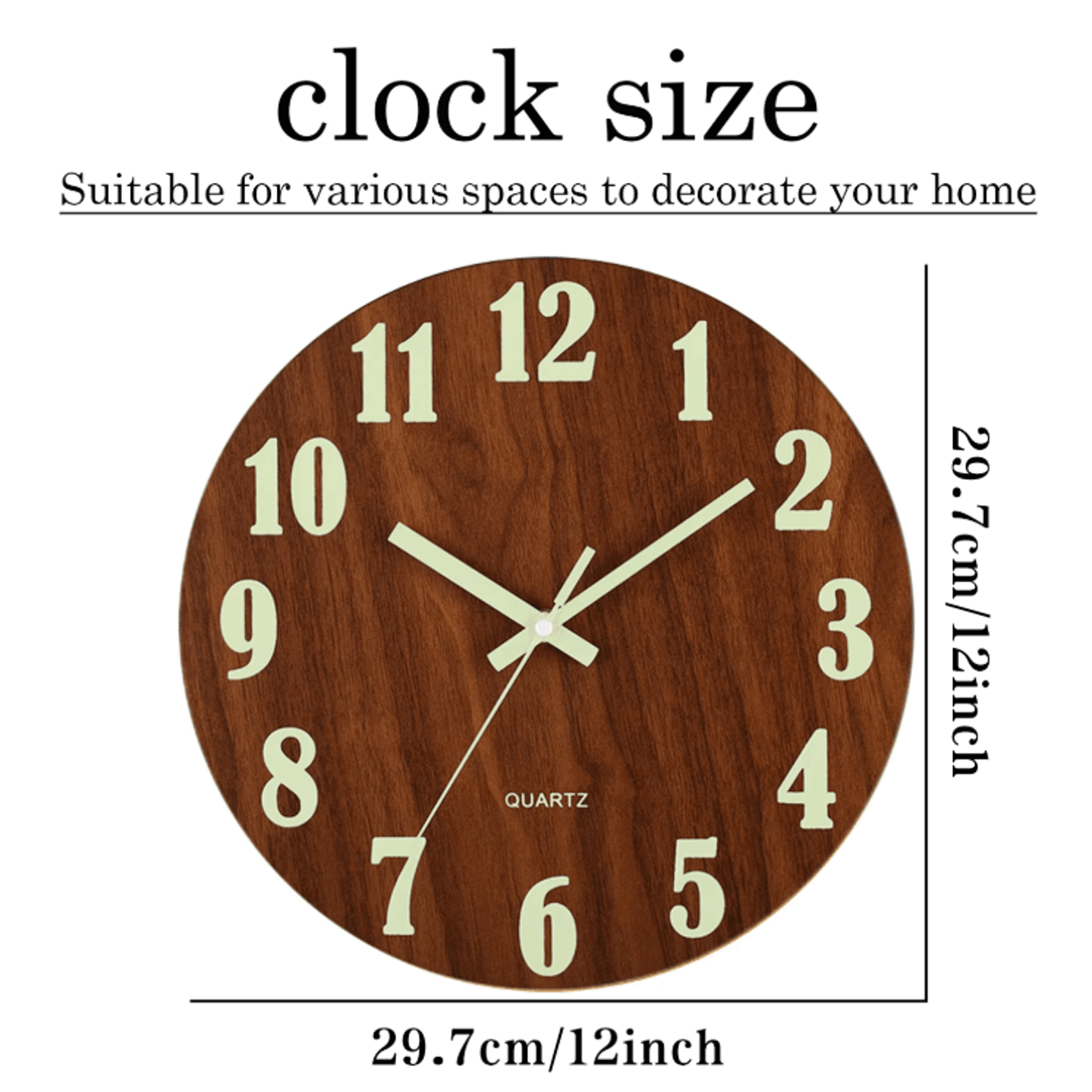 12Inch Luminous Wooden Wall Clock  Silent Nordic Glow Night Light Design 1