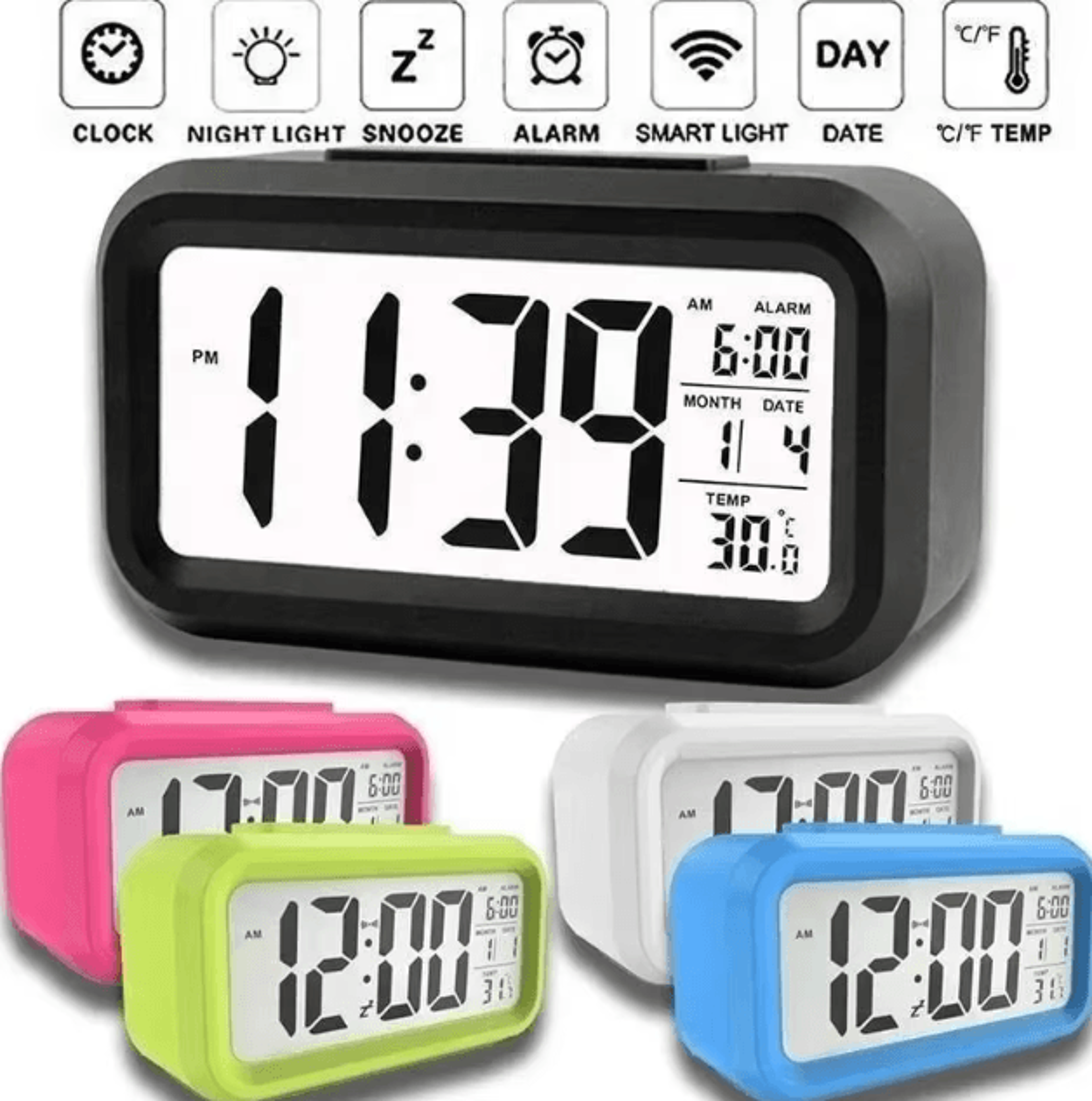 MultiFunction LED Digital Alarm Clock  Calendar Temperature  Backlight Display 0