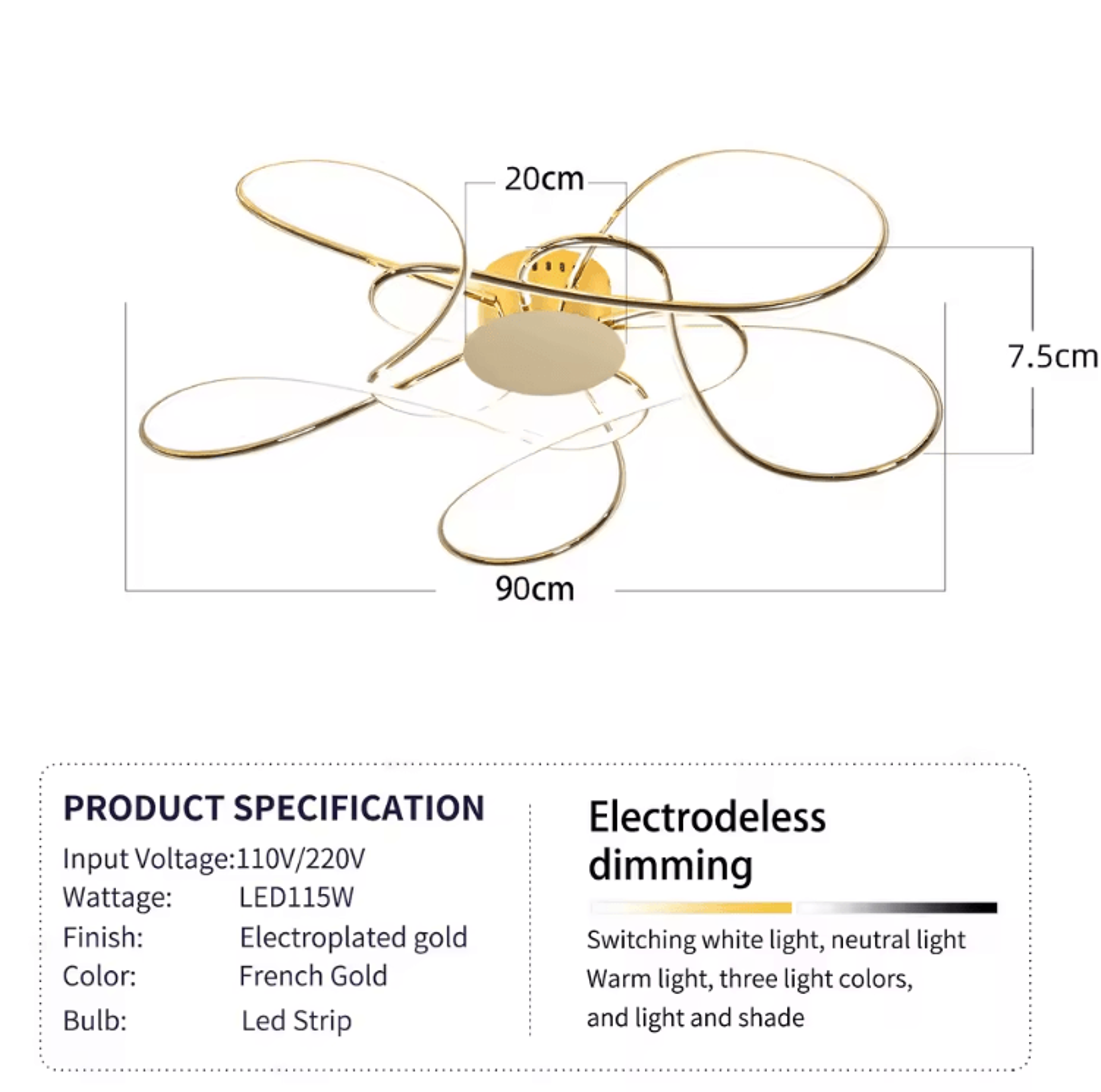 Modern Gold LED Chandelier  Luxury Aluminum Acrylic Ceiling Light Fixture 7