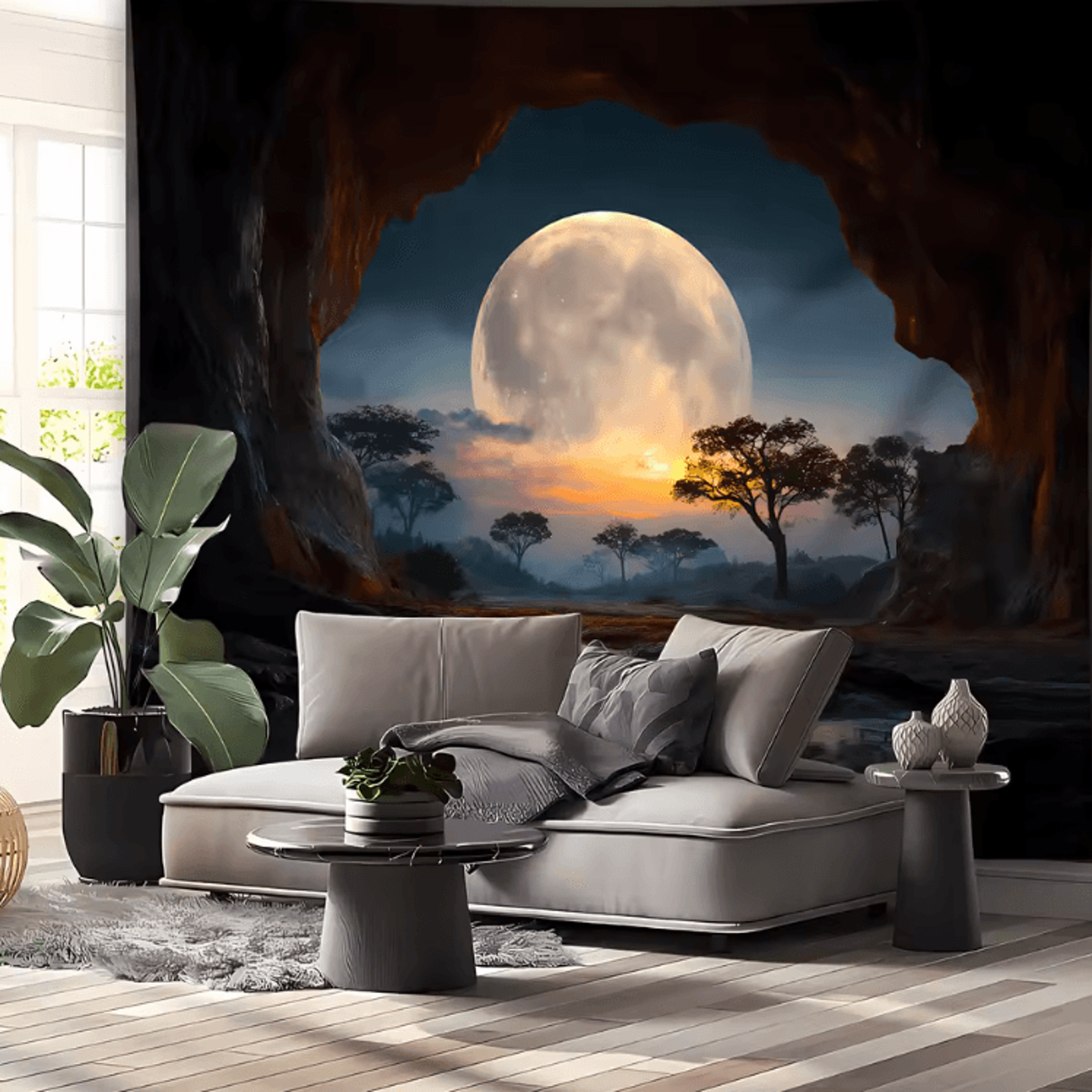 Tranquil Moon Forest Tapestry Aesthetic Wall Hanging For Bedroom  Living Room 1