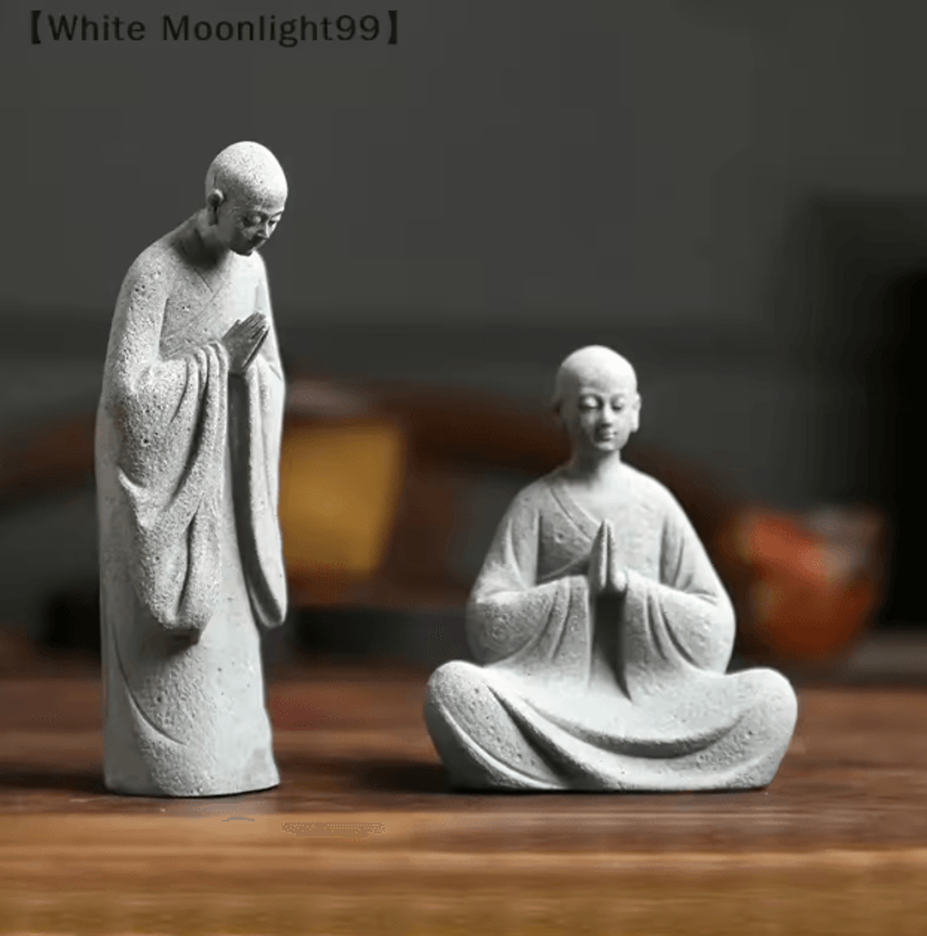 White Zen Monk Figurine Tranquil Feng Shui Mini Statue For Garden  Desktop Decor 1