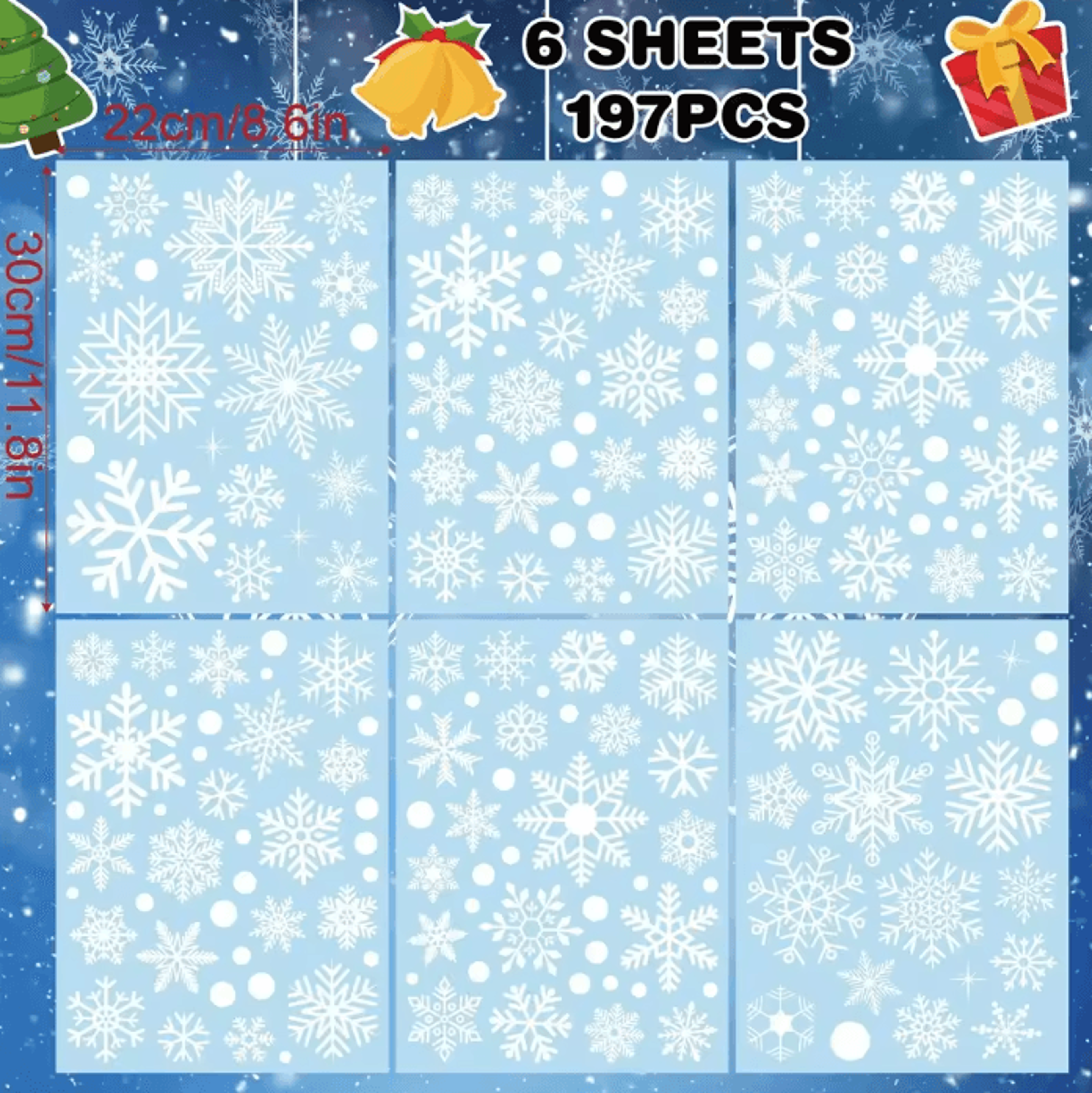 Merry Christmas Snowflake Window Stickers  Reusable Winter Wall  Glass Decor 3