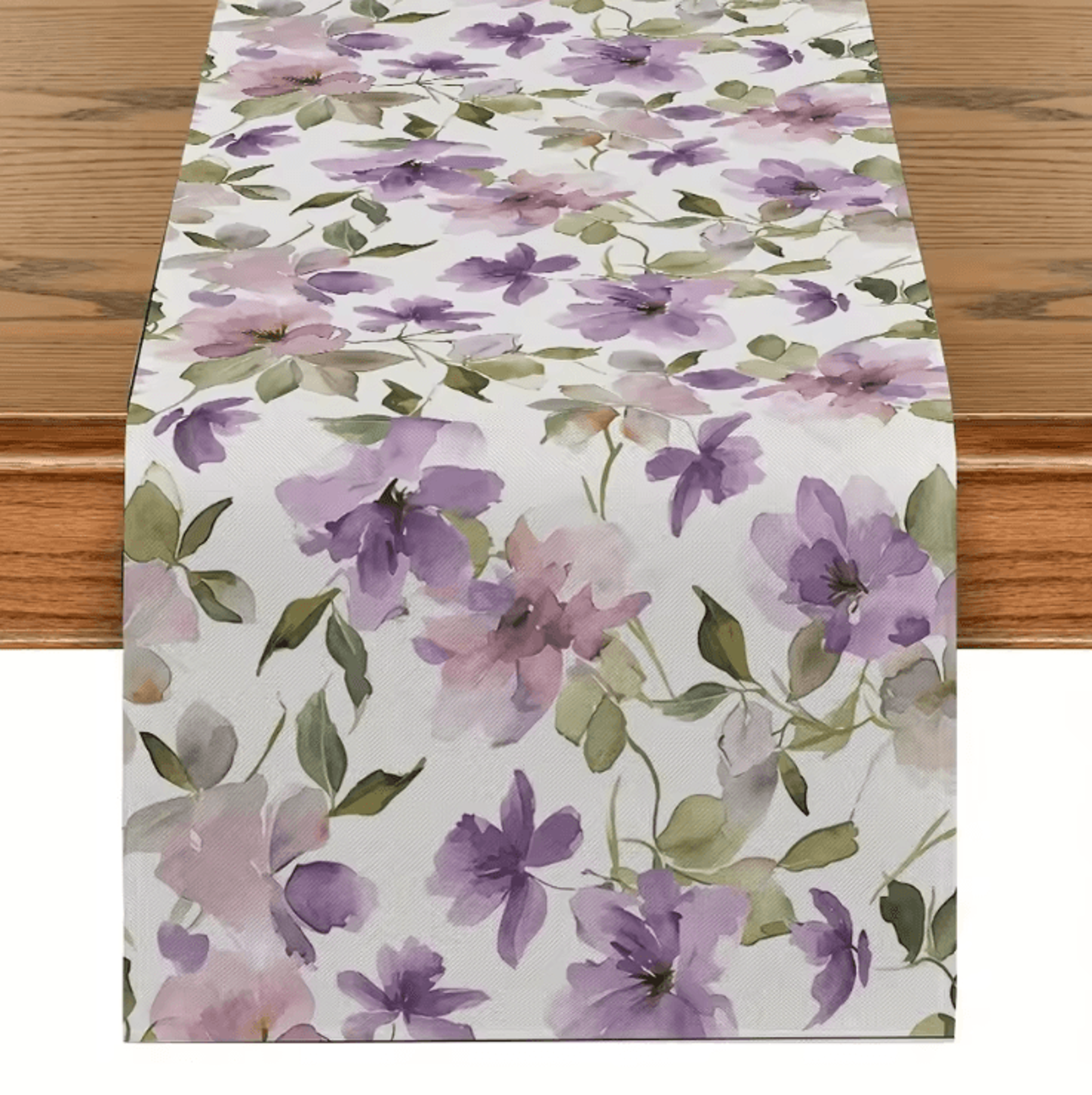 Watercolor Green Floral Linen Table Runner  Elegant Botanical Spring  Summer Table Decor 3