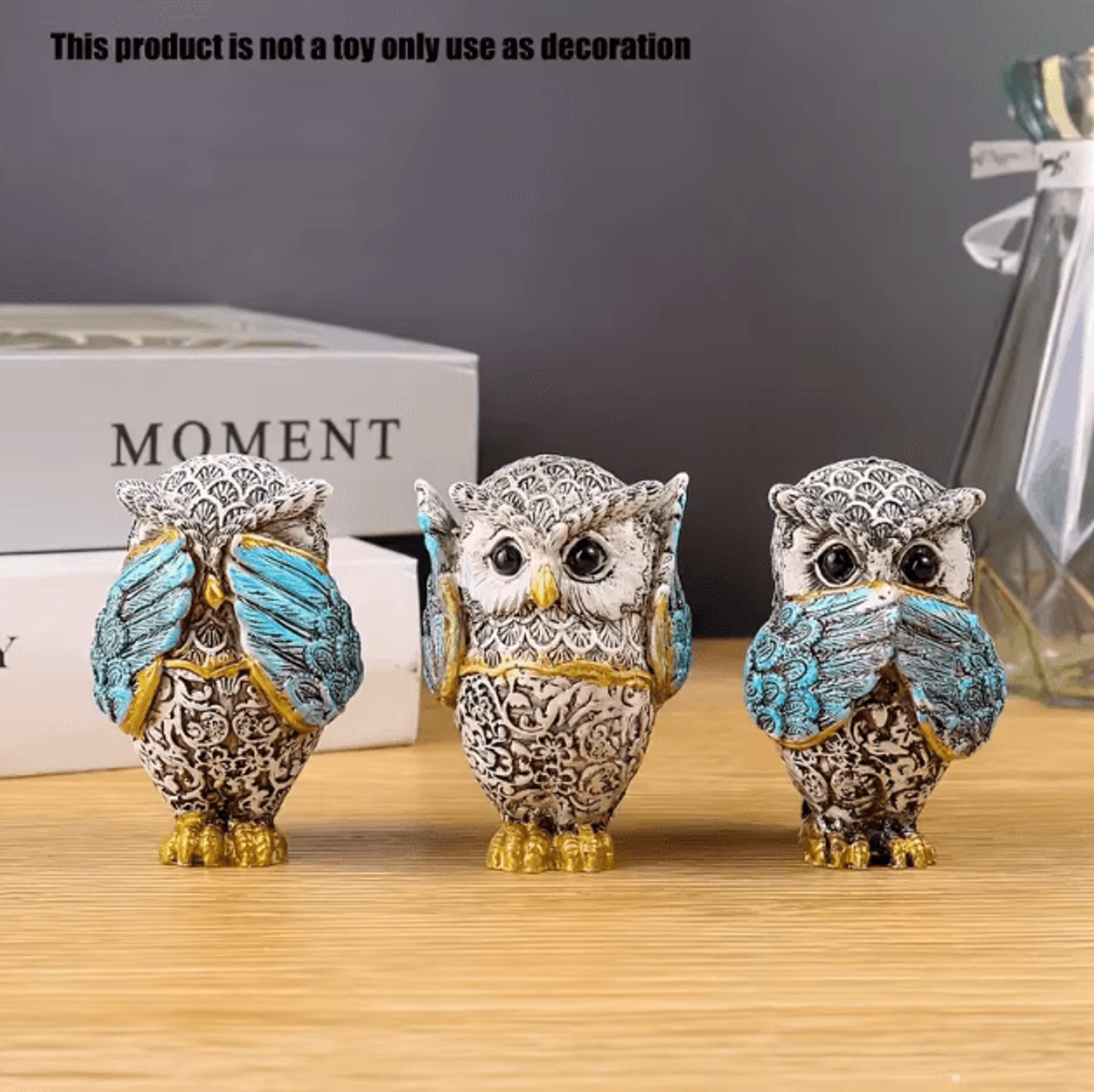3PCS Resin Owl Statue Set  Charming Owl Decor Figurines For Cozy Indoor Home Styling 3