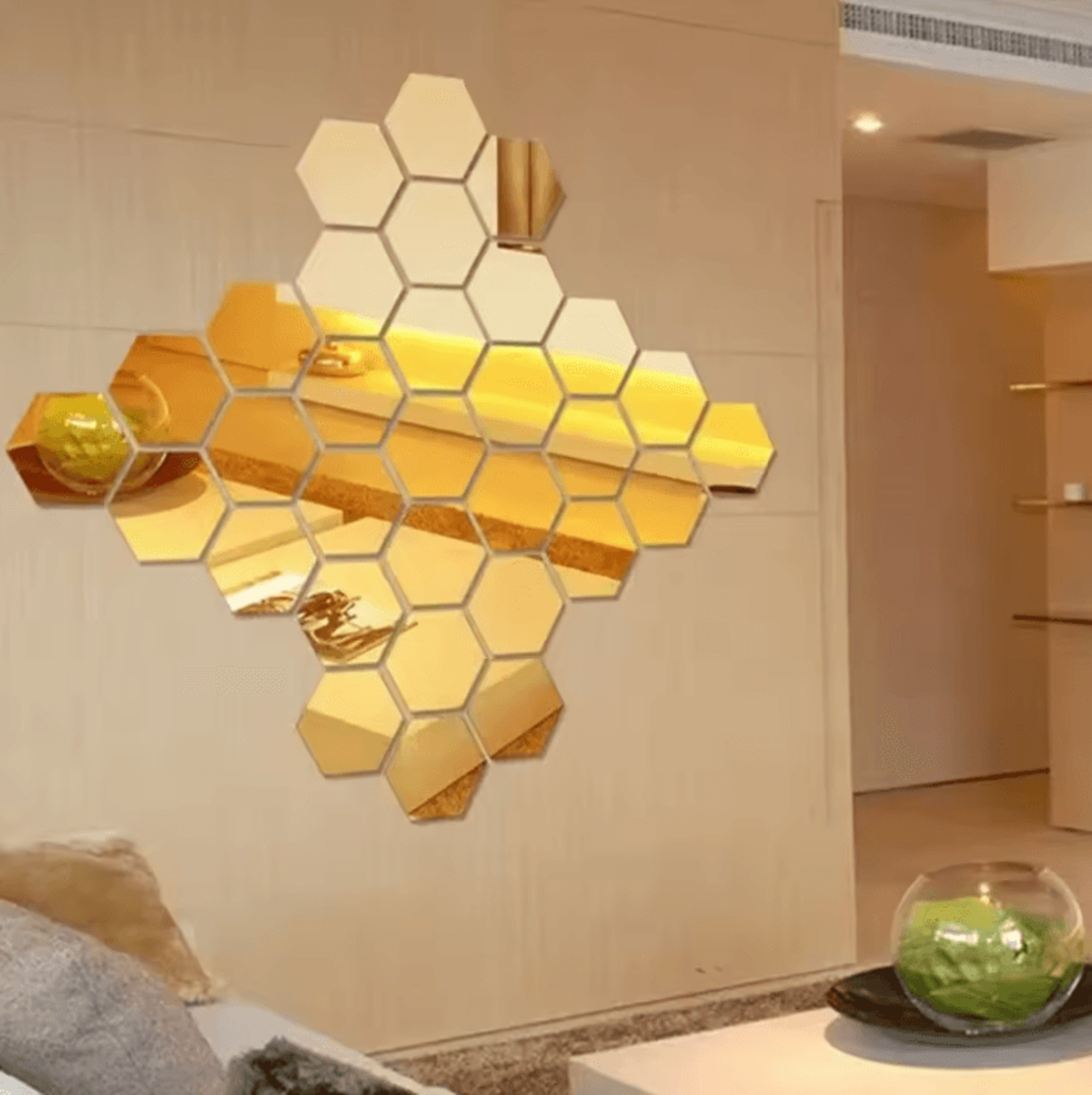 12PCS Hexagon Mirror Wall Stickers  Acrylic SelfAdhesive 3D Mosaic Decor Tiles 2