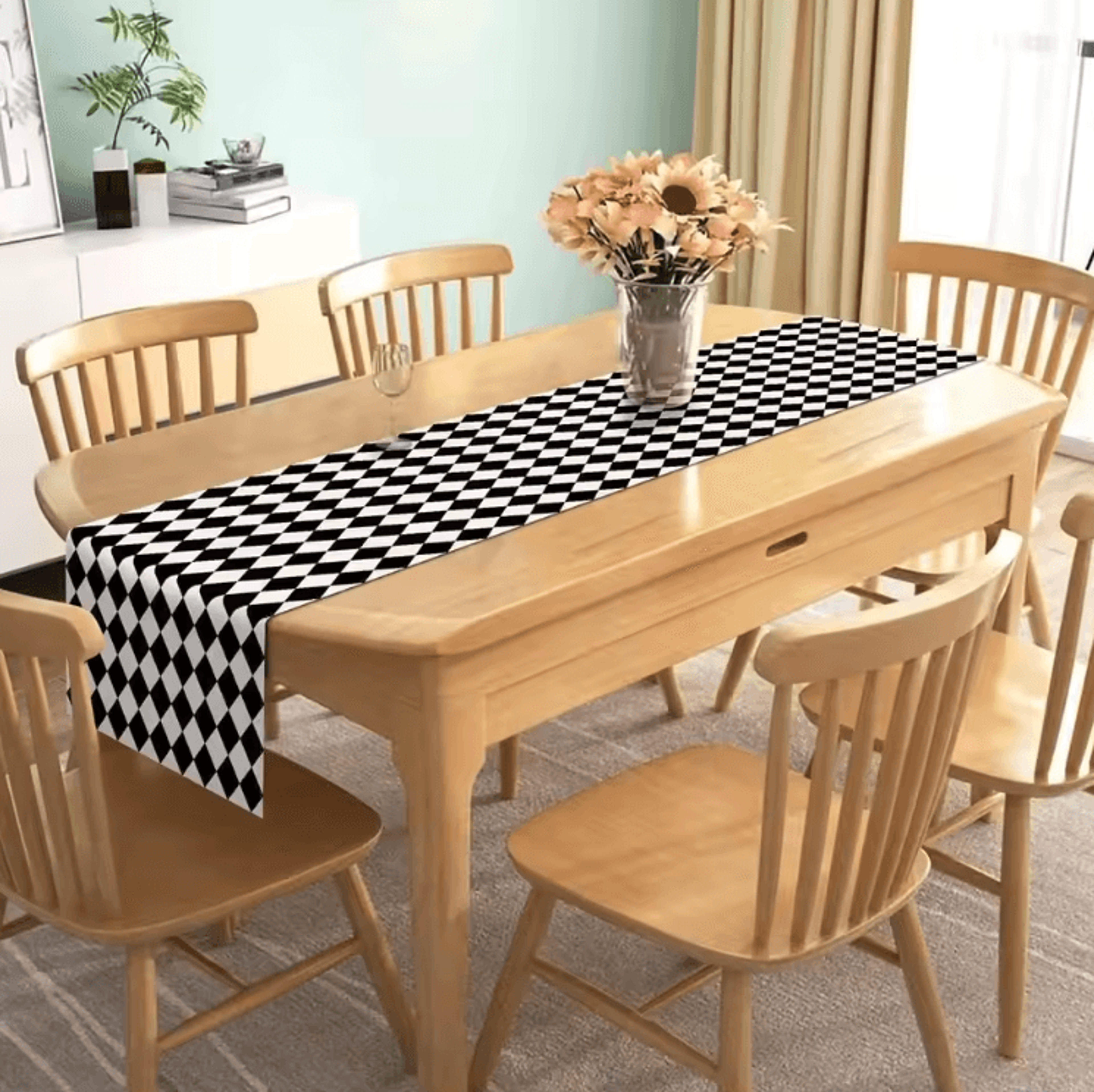 Black  White Buffalo Plaid Table Runner  Diamond Lattice Farmhouse Table Runner Linen Decor 1