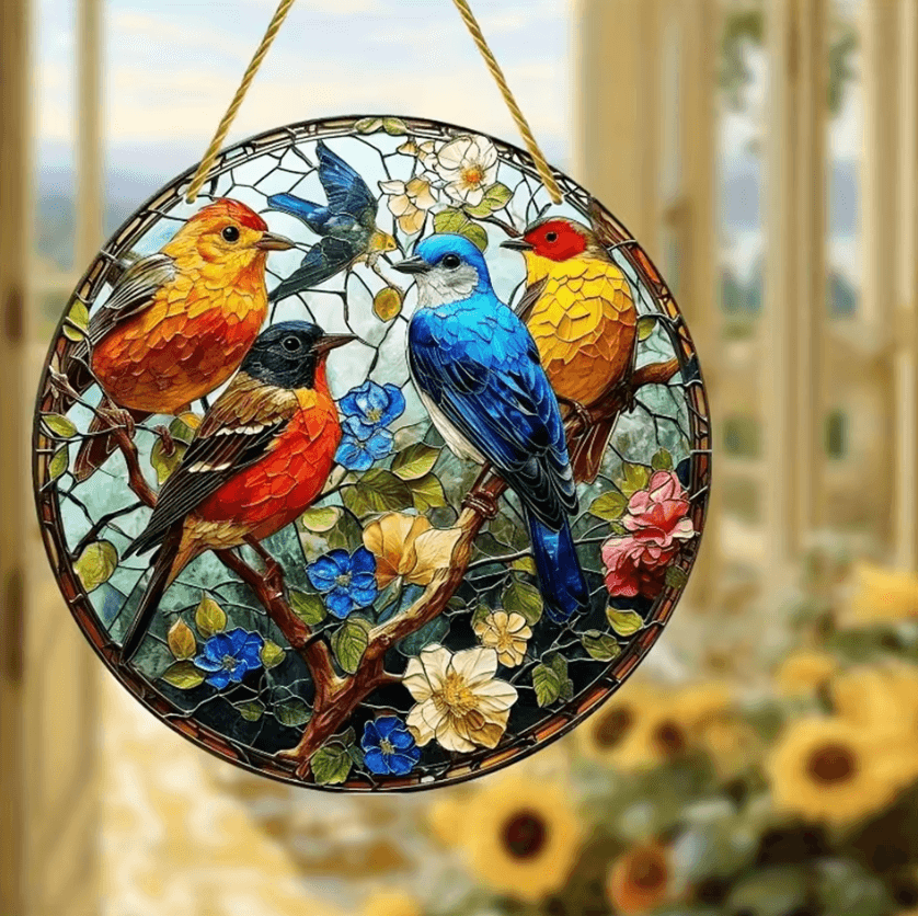 2D Acrylic Bird Window Hanging Ornament  Colorful Bird  Flower Suncatcher Decor 6