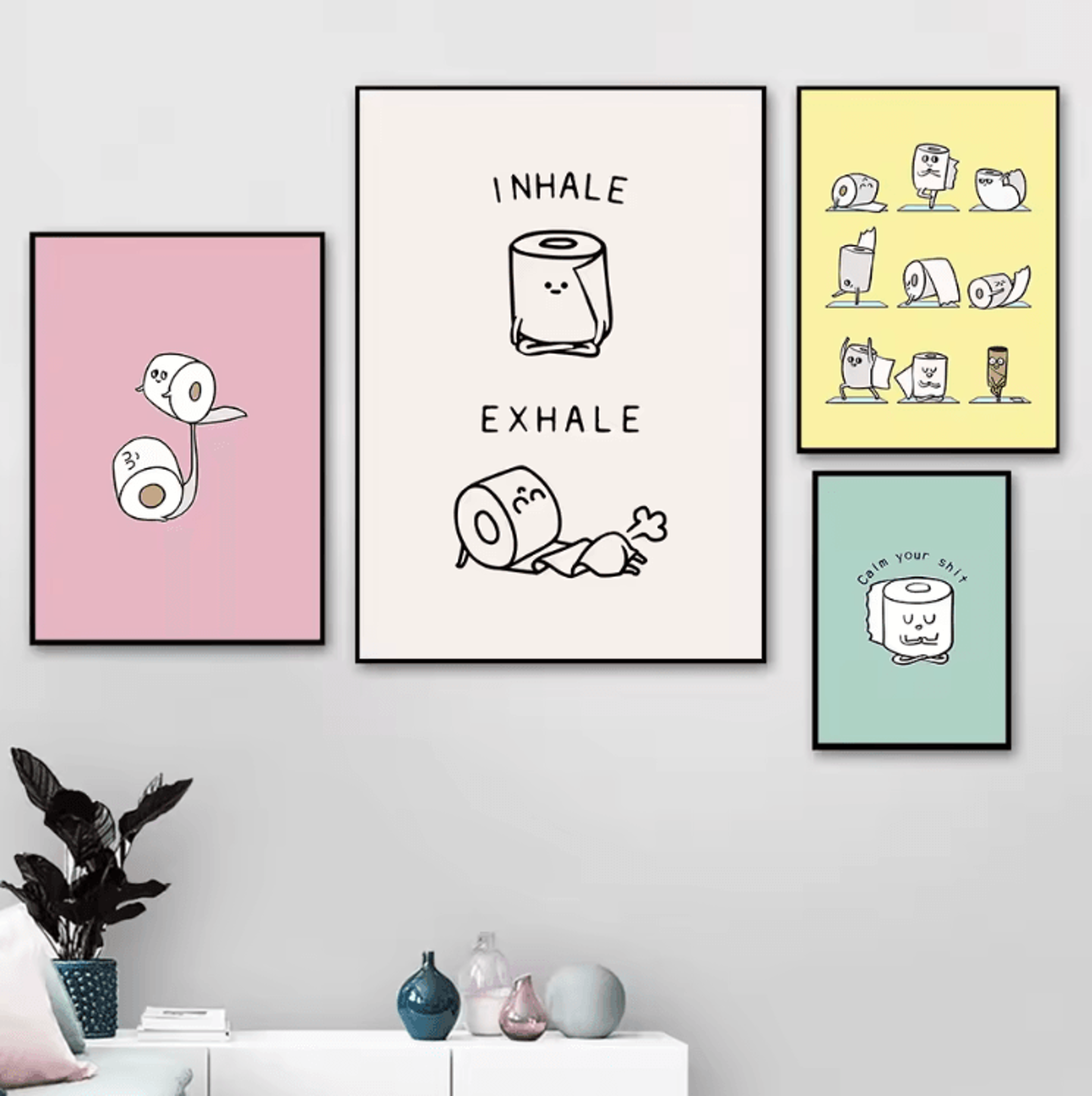 Funny Toilet Paper Yoga Canvas Poster  Minimalist Bathroom Wall Art Decor 0