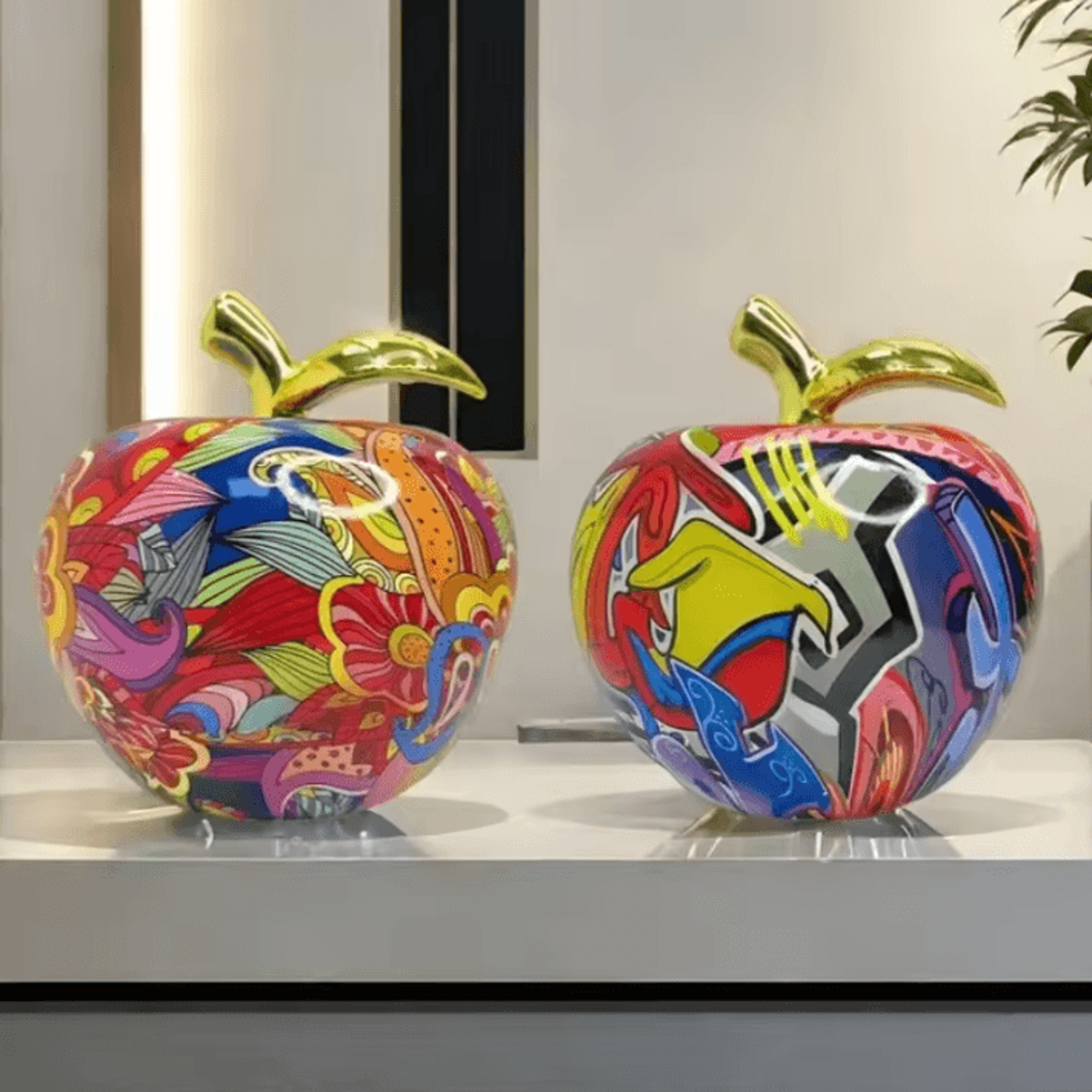 Colorful Abstract Apple Sculpture  Modern Resin Floral Art Decor 0