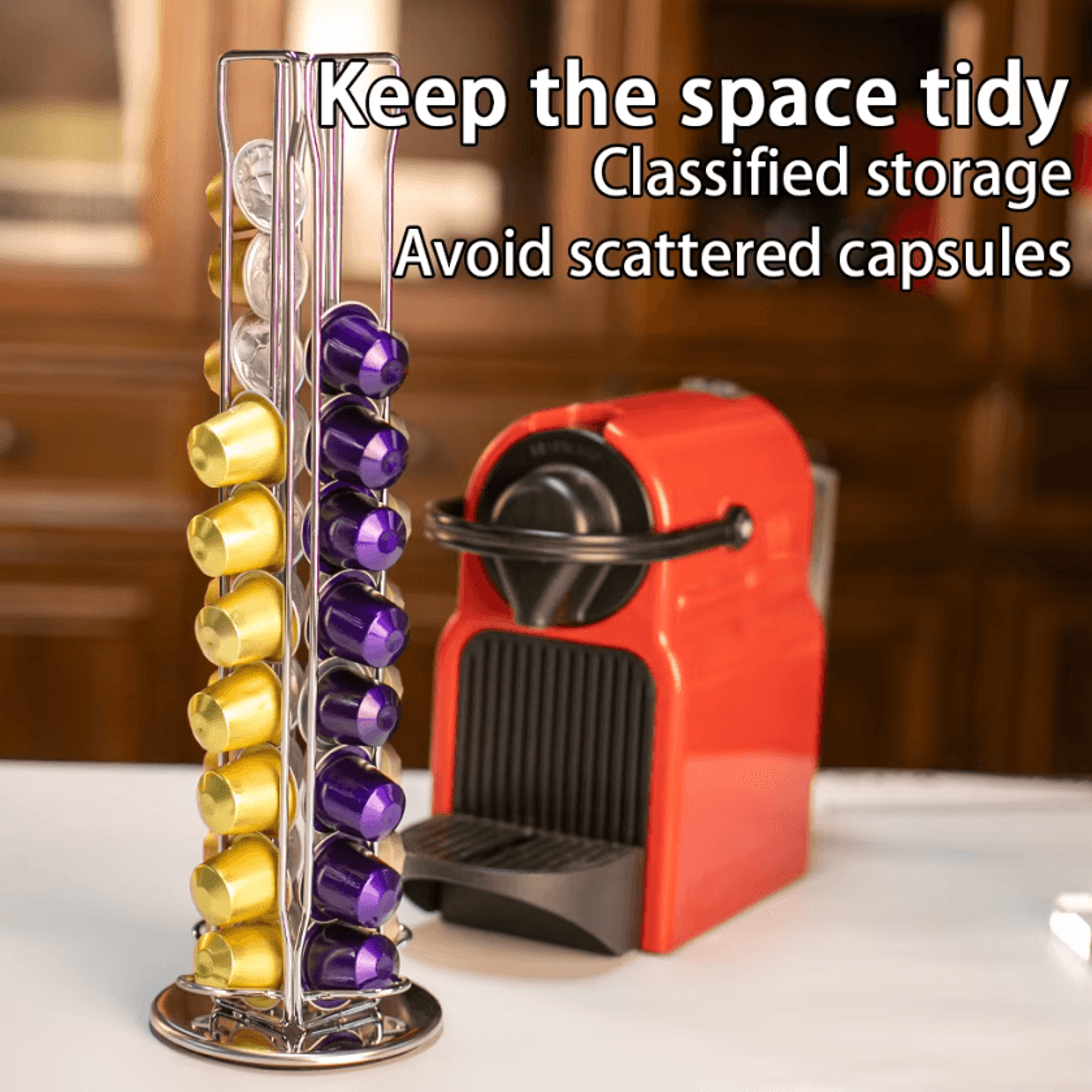 360 Rotating Coffee Capsule Holder  40 Pod Silver Storage Rack For Coffee Stations 3