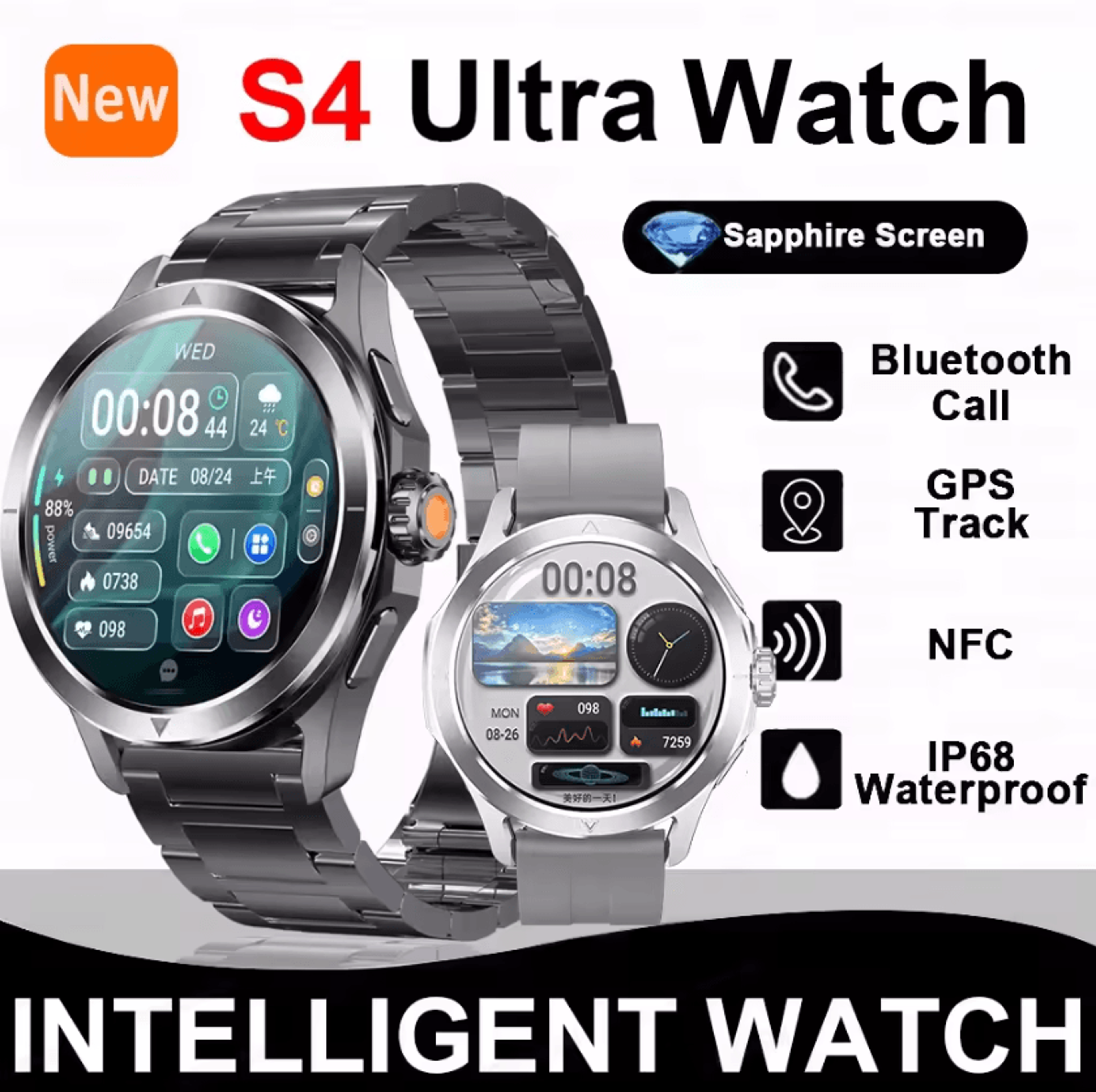 S4 Ultra AMOLED GPS NFC Outdoor Smartwatch With Bluetooth Call  Compass 0