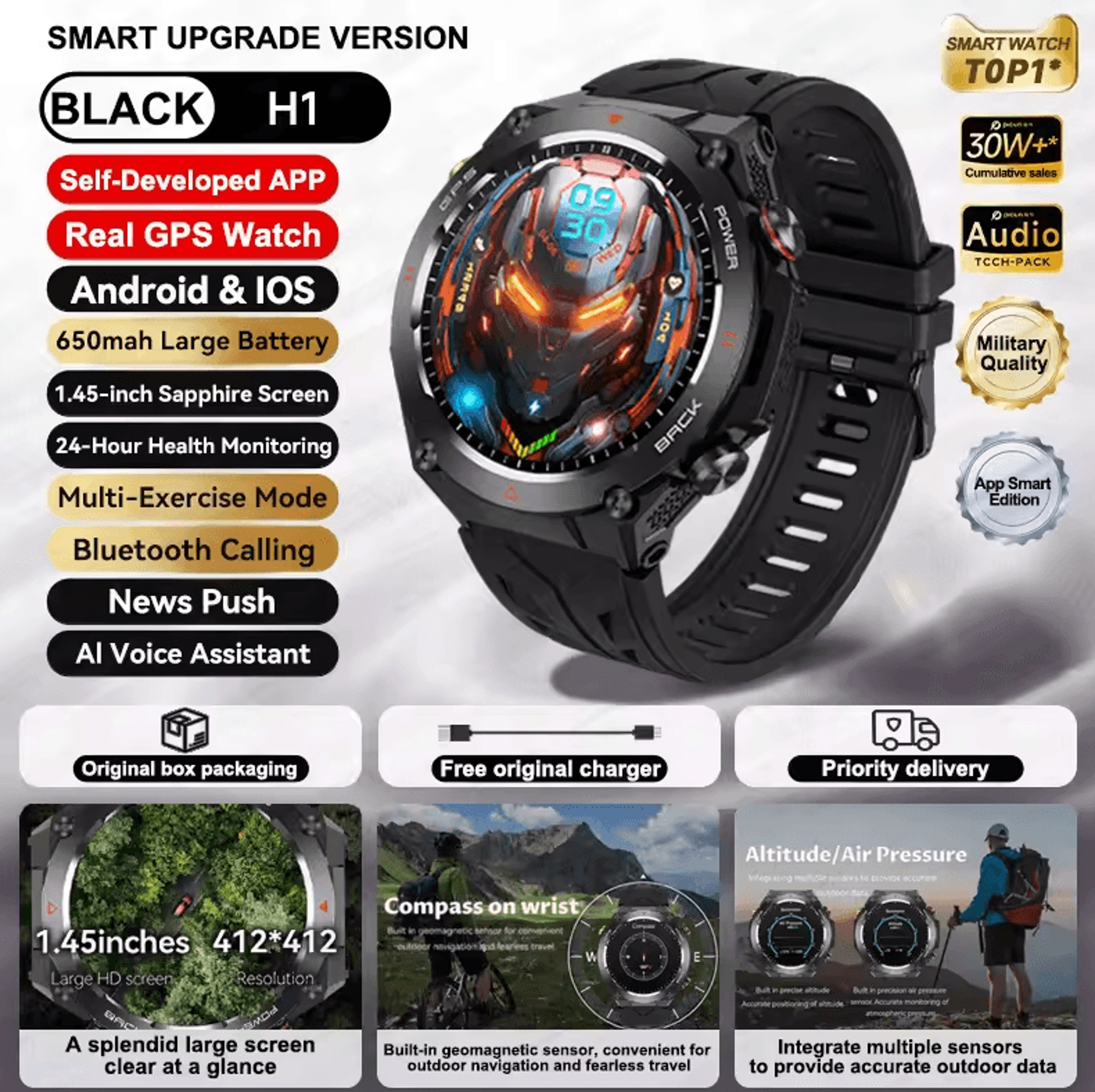 XiaomiStyle GPS Sports Smartwatch With Bluetooth Call  650mAh Long Battery 1