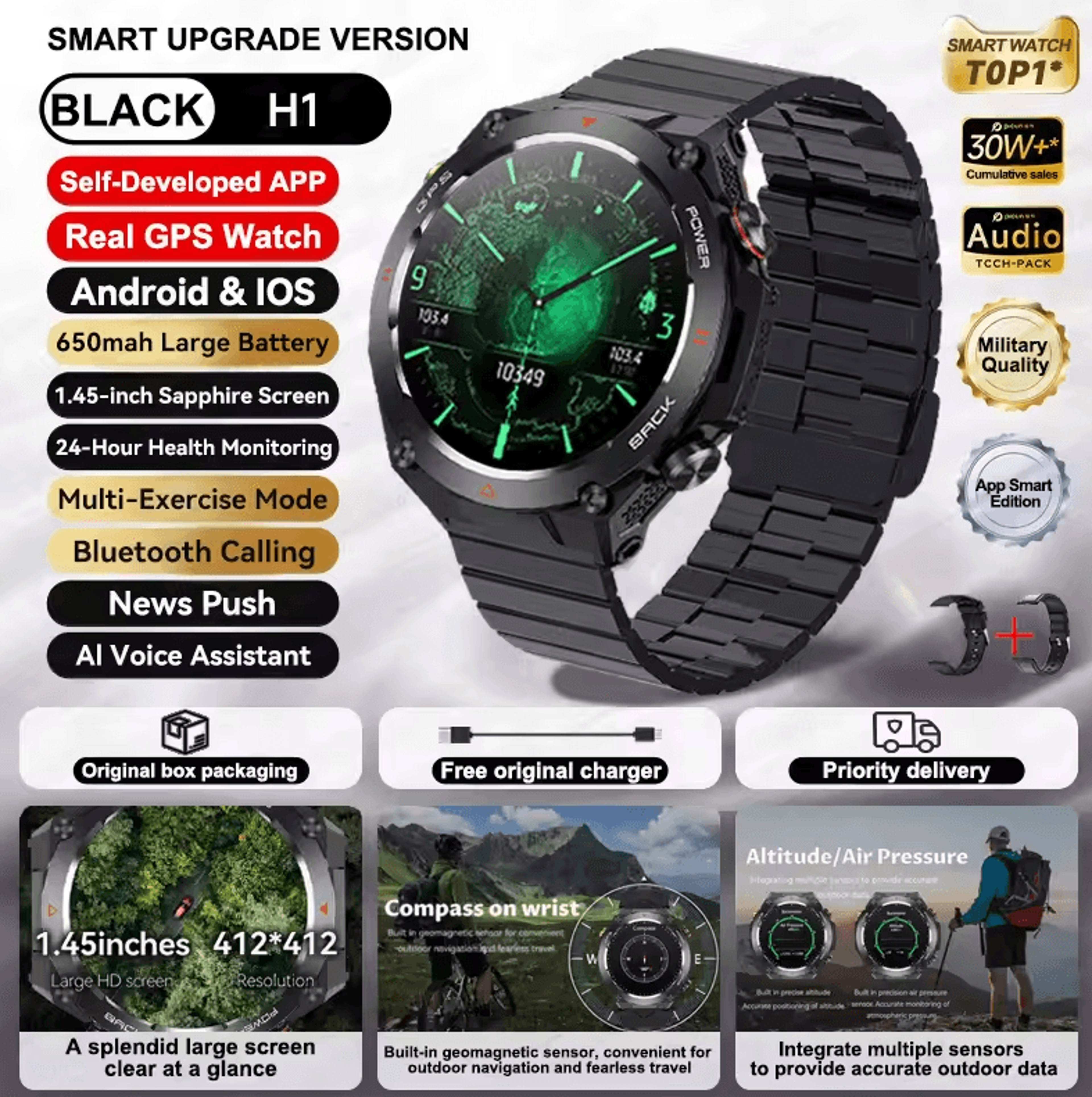 XiaomiStyle GPS Sports Smartwatch With Bluetooth Call  650mAh Long Battery 7