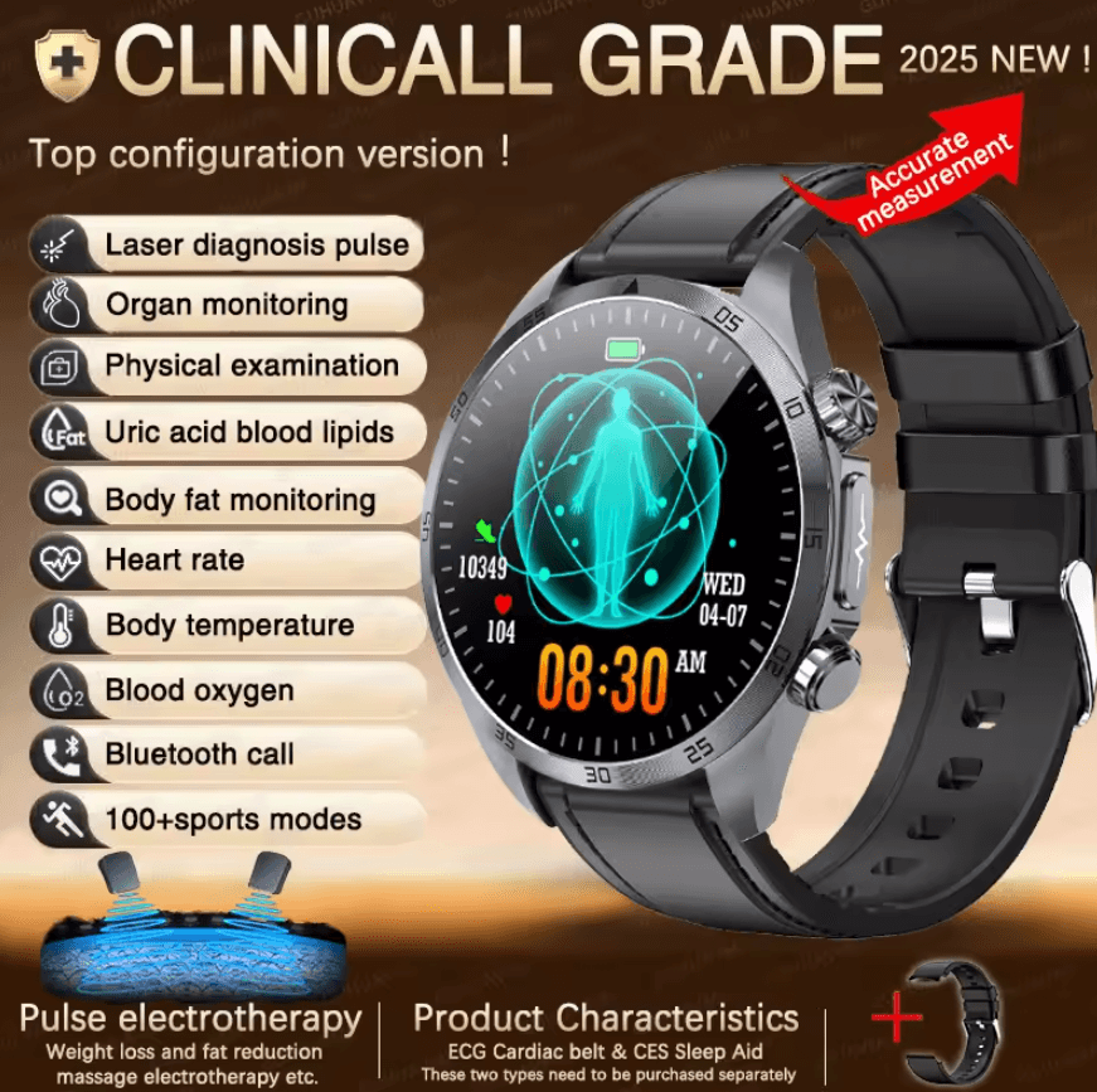 Advanced AI Health Smartwatch With ECG PPG Uric Acid  Blood Lipid Monitoring 4
