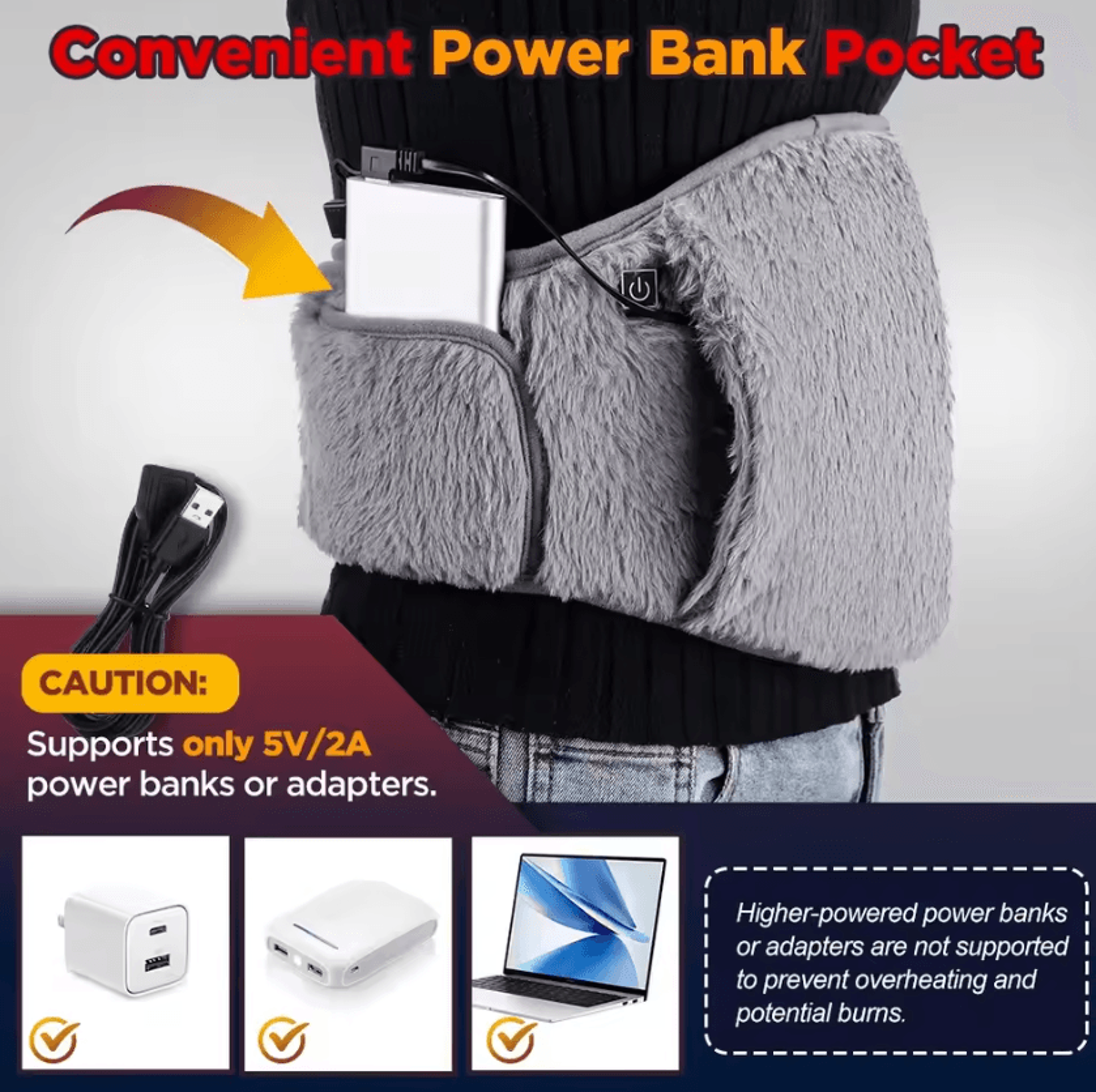 USB Electric Heating Belt  Portable Waist  Hand Warmer With Hot Compress Therapy 2