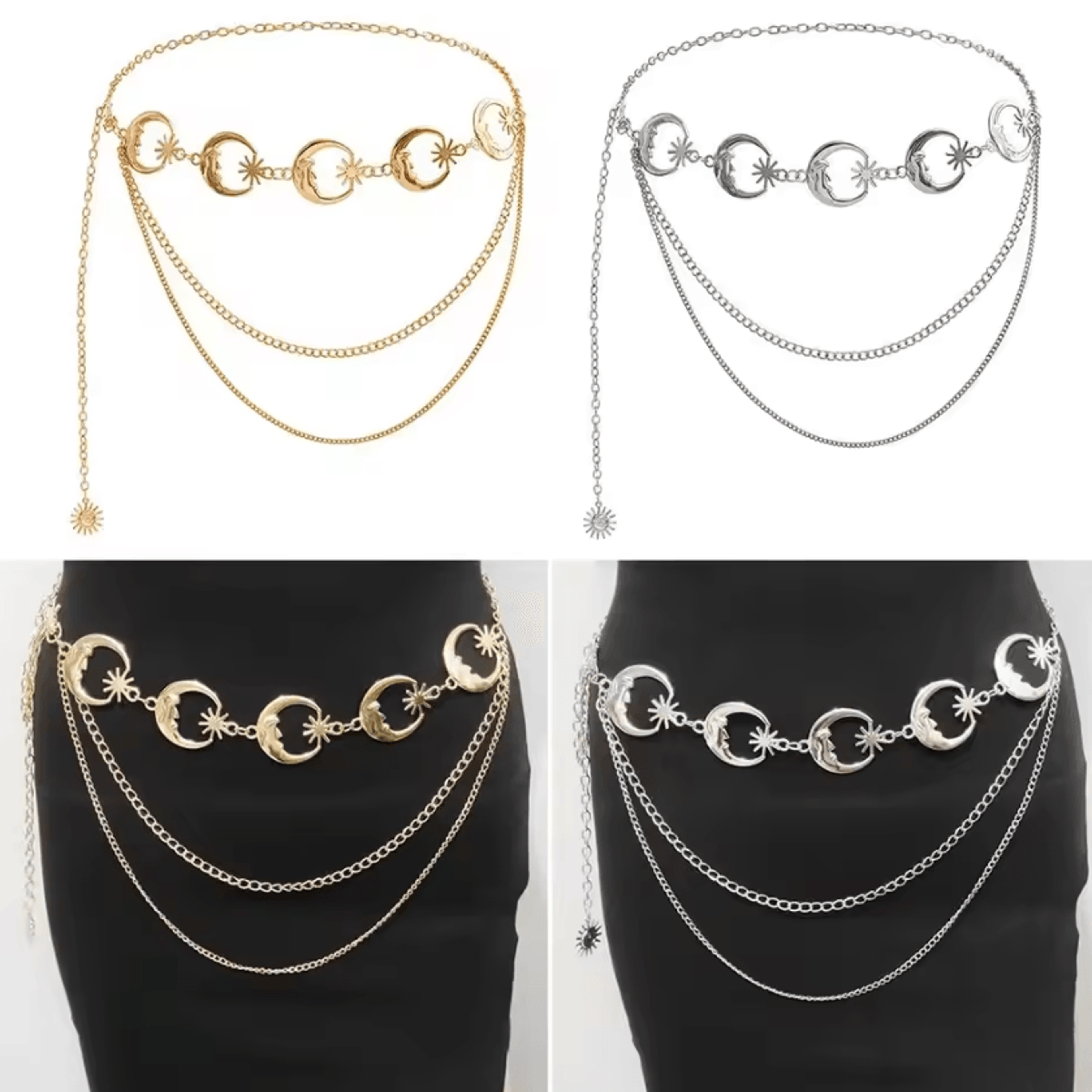 LunaEdge Punk Moon Waist Chain Belt  Layered Vintage Hip Hop Metal Body Chain 0