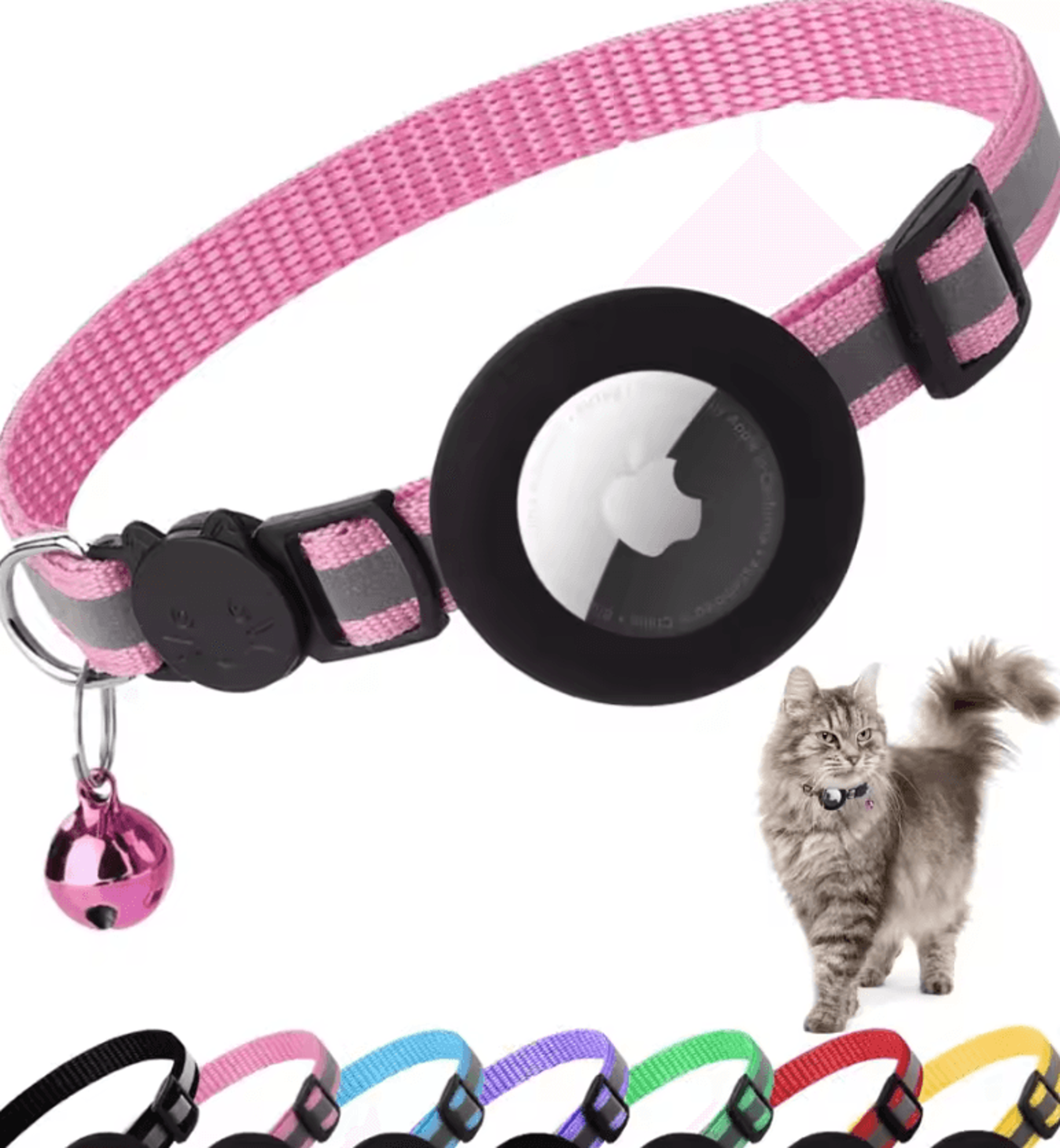 Reflective AirTag Cat Collar With Bell  Breakaway GPS Holder Collar For Cats 6