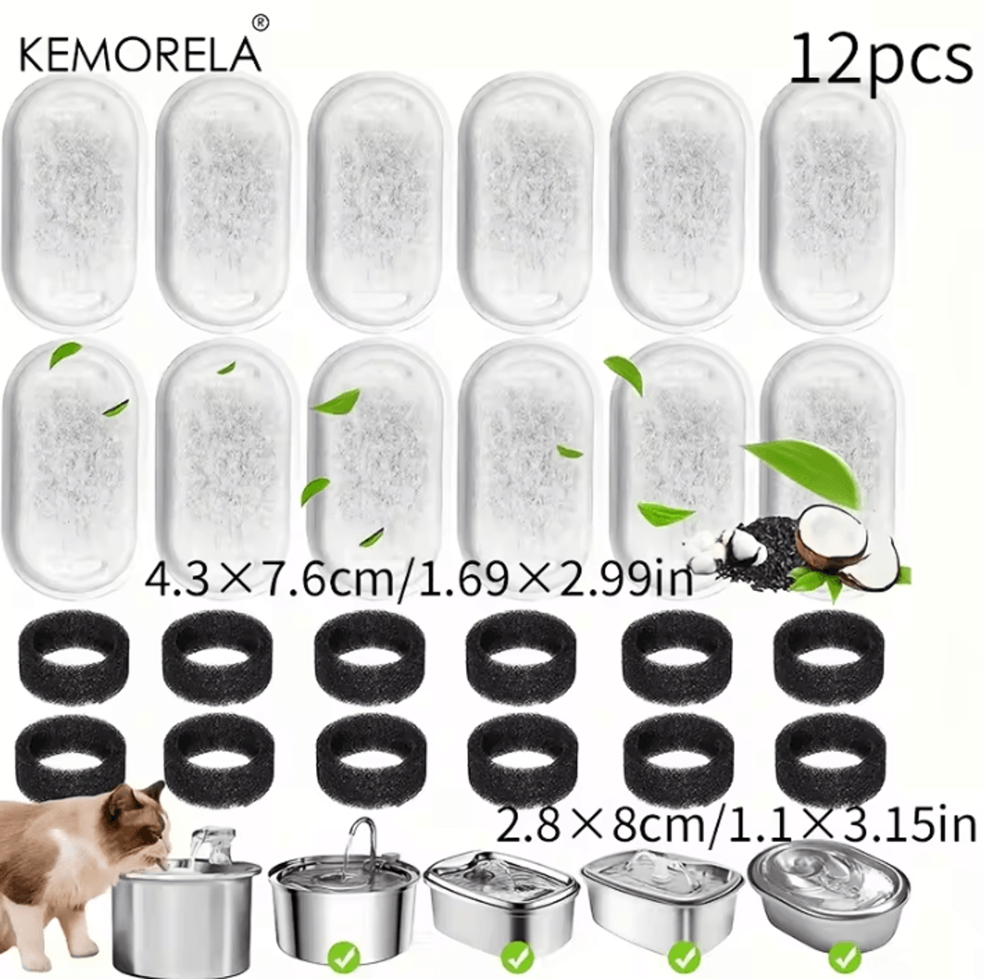 PureFlow Carbon Filter  Sponge Set For Cat Water Fountains 3