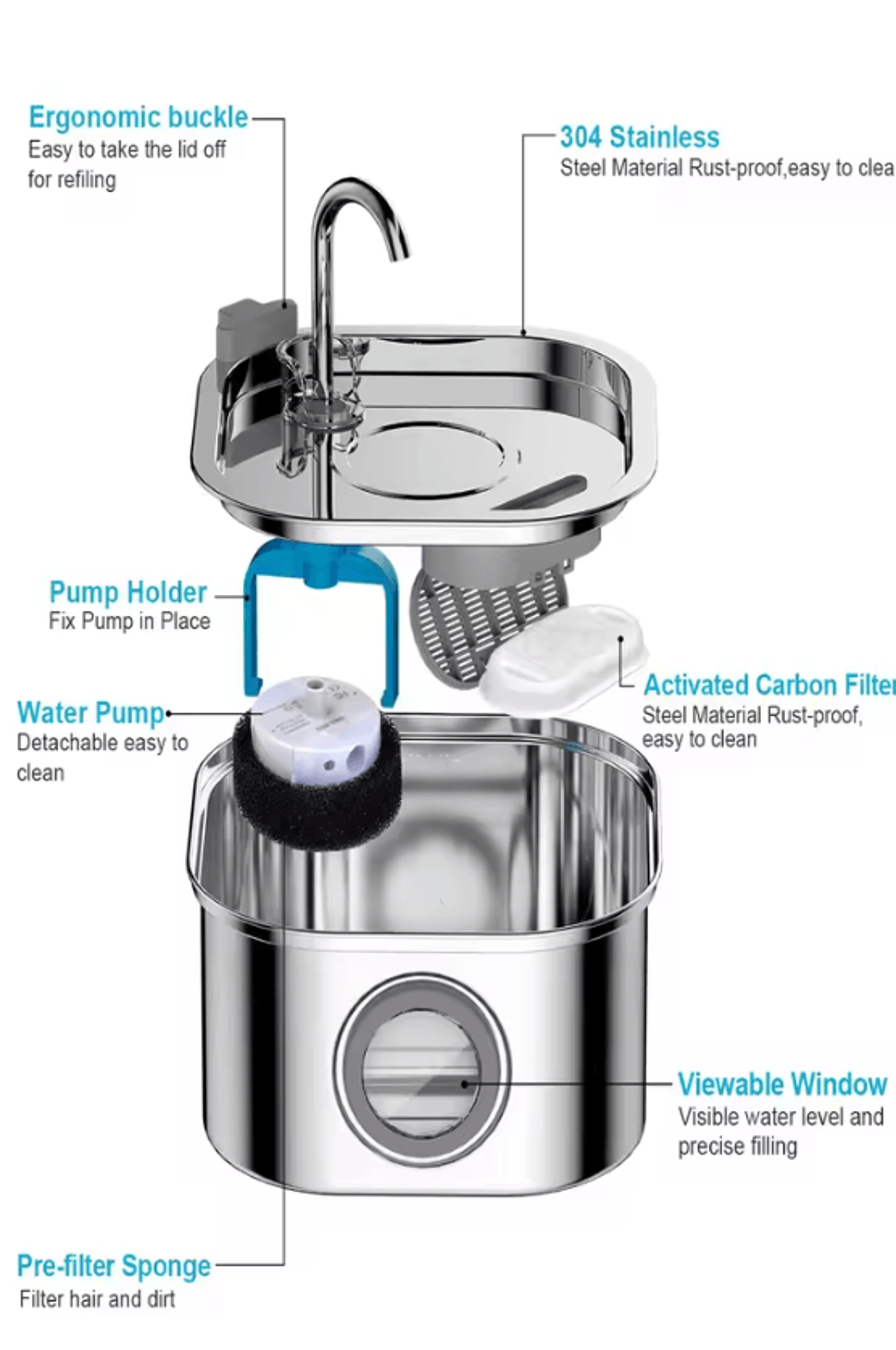 PureFlow 3L Stainless Steel Pet Water Fountain 2