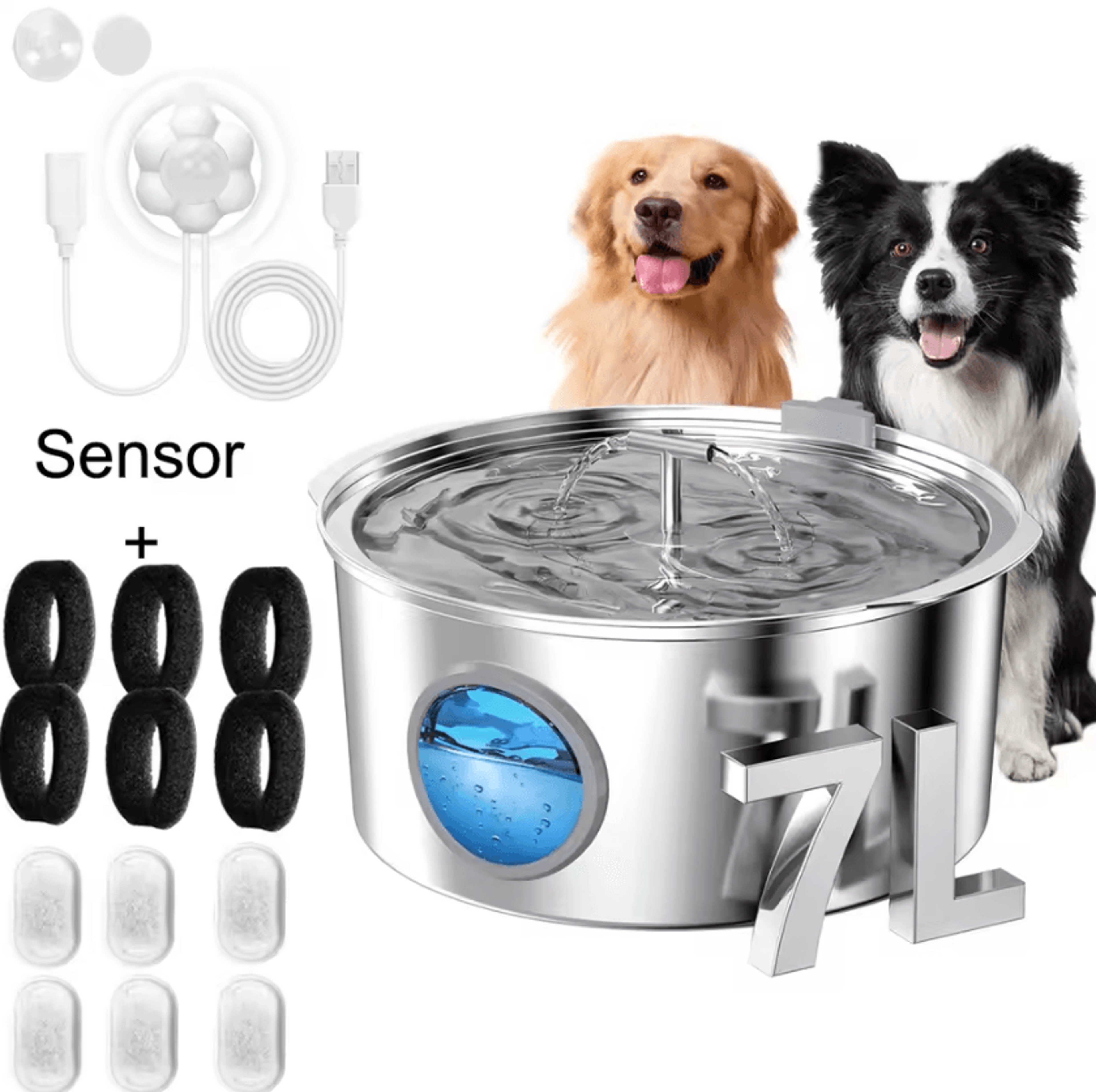 HydroMax 7L Stainless Steel Pet Water Fountain 8