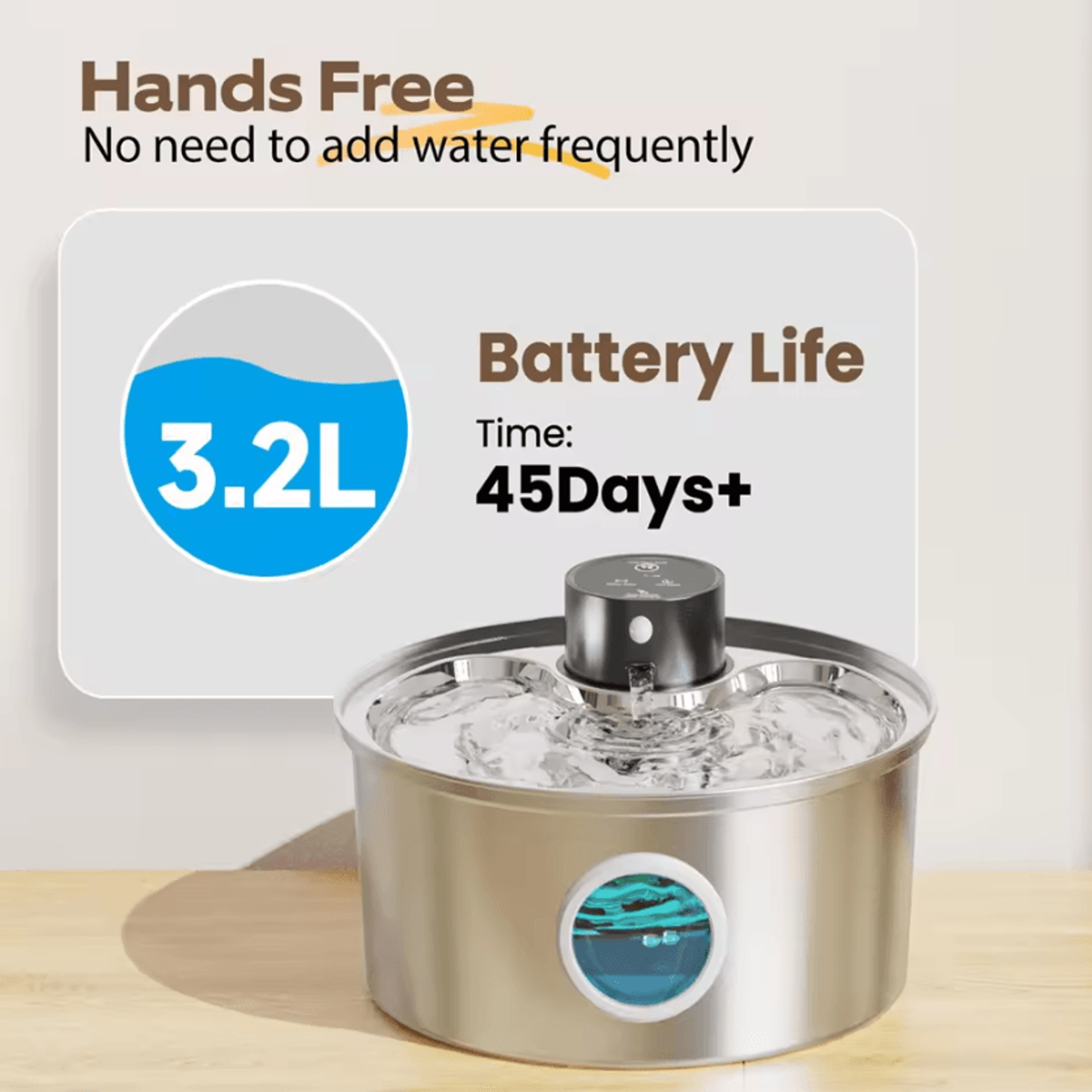 AquaSense 32L Rechargeable Stainless Steel Pet Water Fountain 2