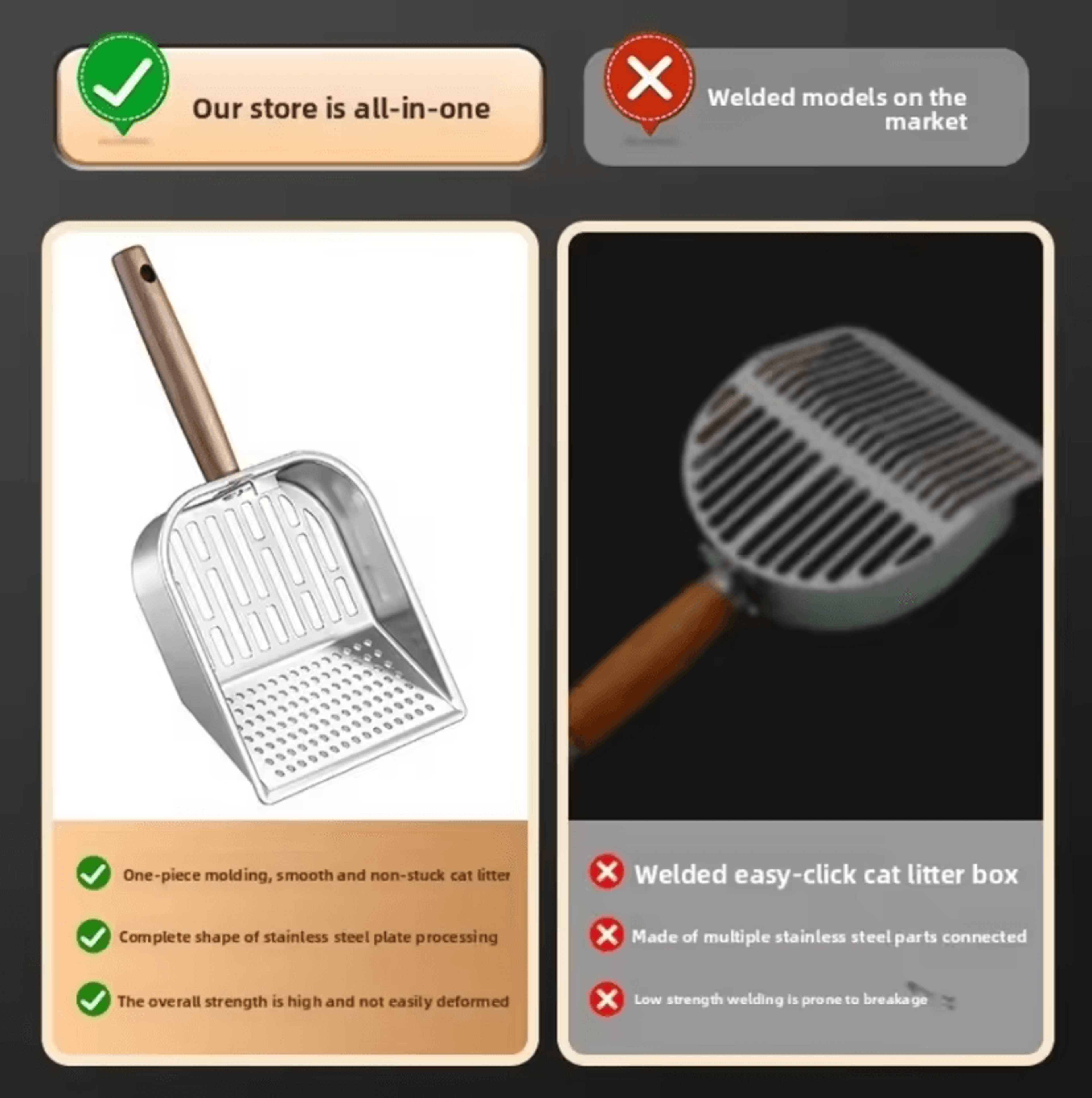 SteelSift Premium Cat Litter Scoop With Wooden Handle 2