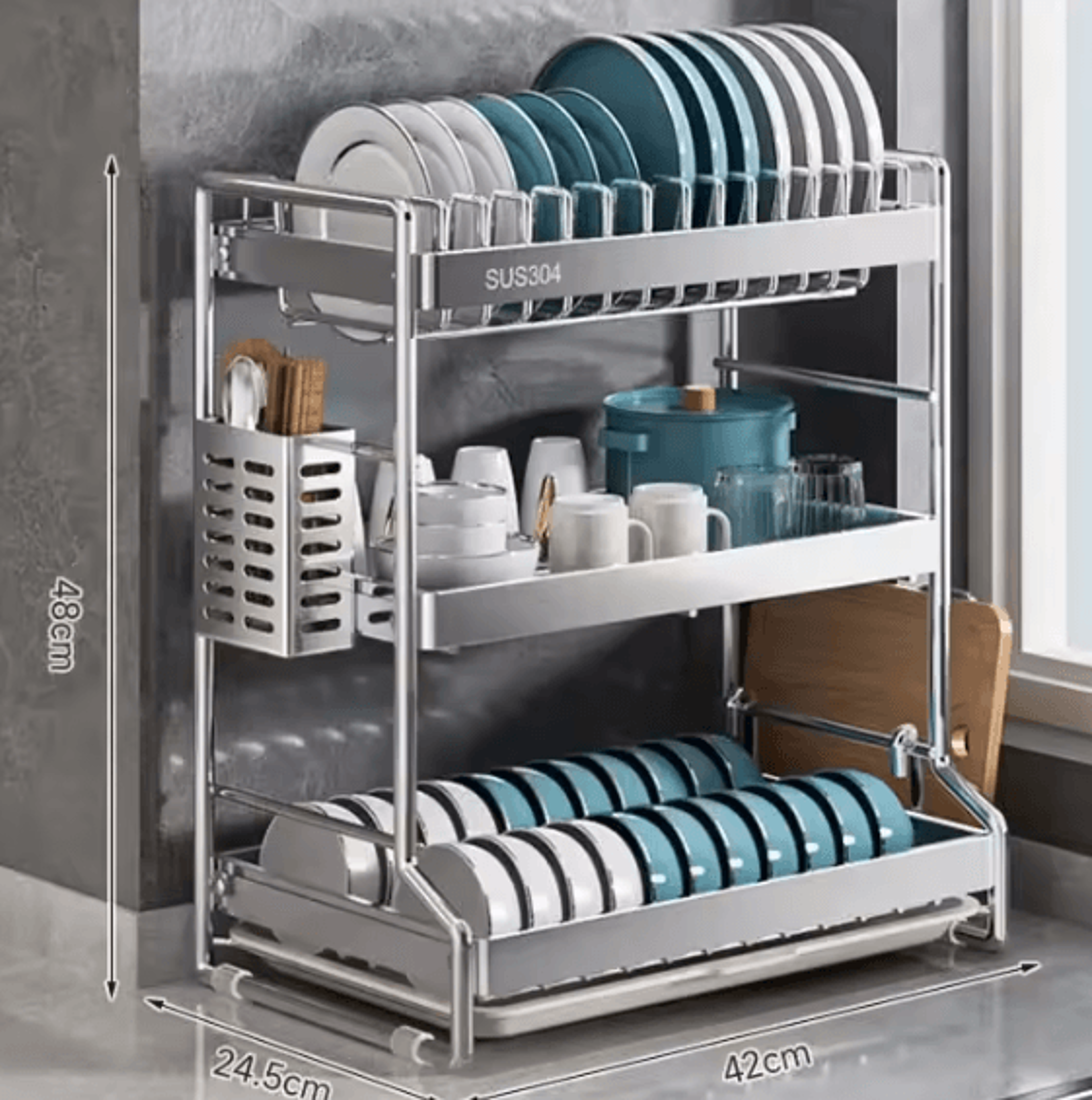 DryElite Stainless Steel Dish Drying Rack  Kitchen Drain Board Organizer 4