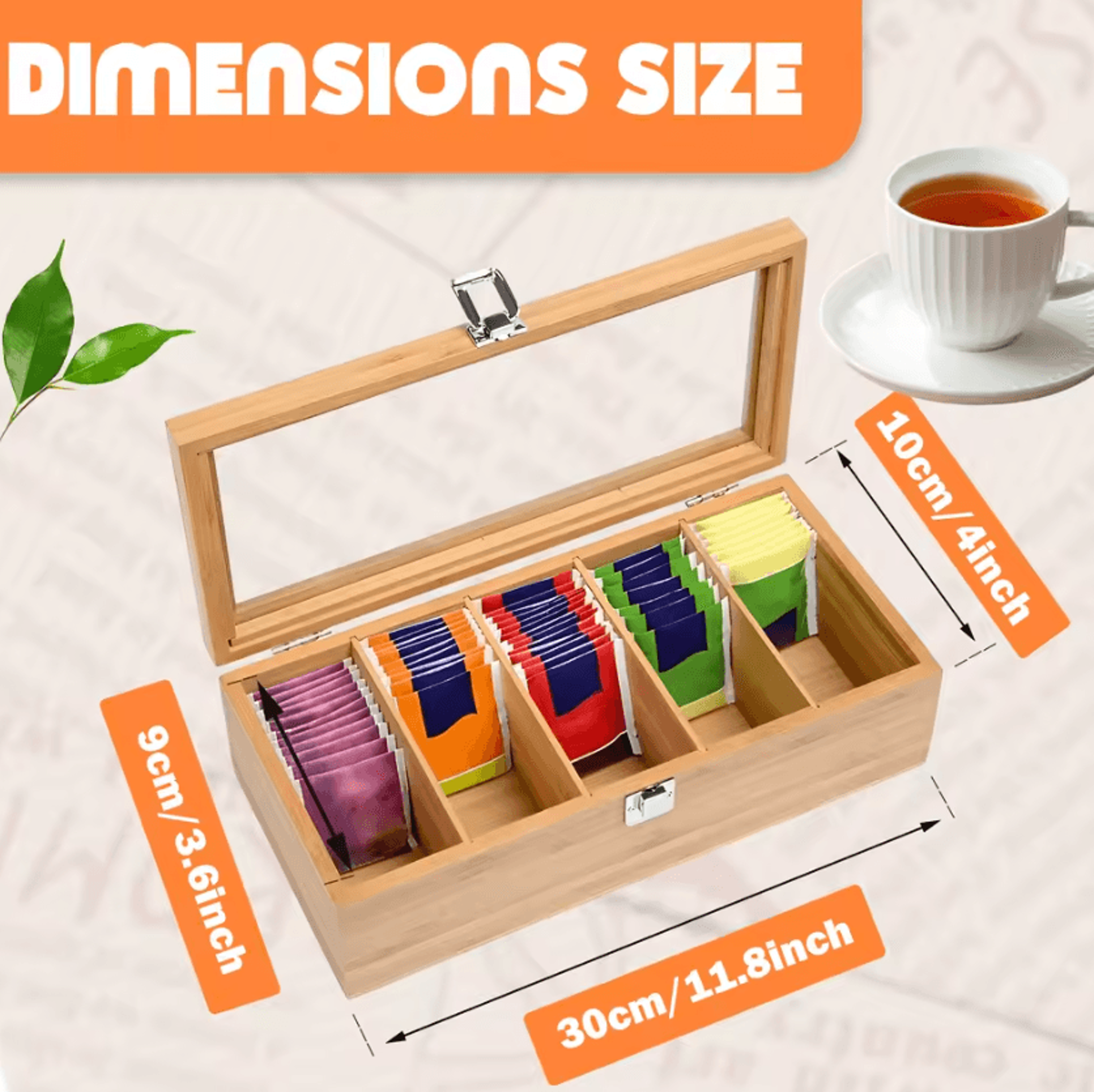BambooLeaf Tea Bag Organizer Storage Box 3