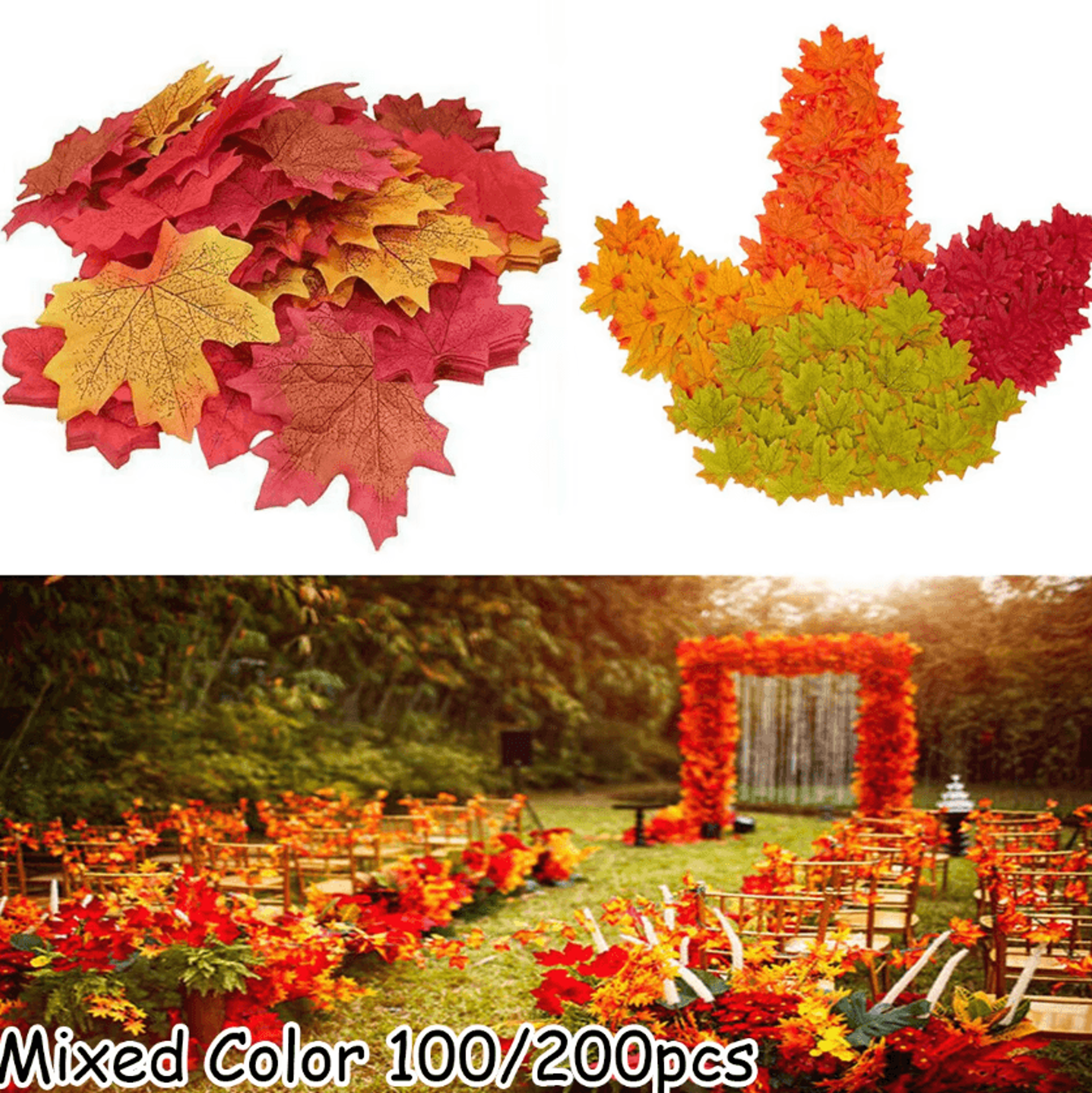 100200PCS Artificial Silk Maple Leaves  Artificial Maple Leaves For Fall Decor Thanksgiving Hallowe 1