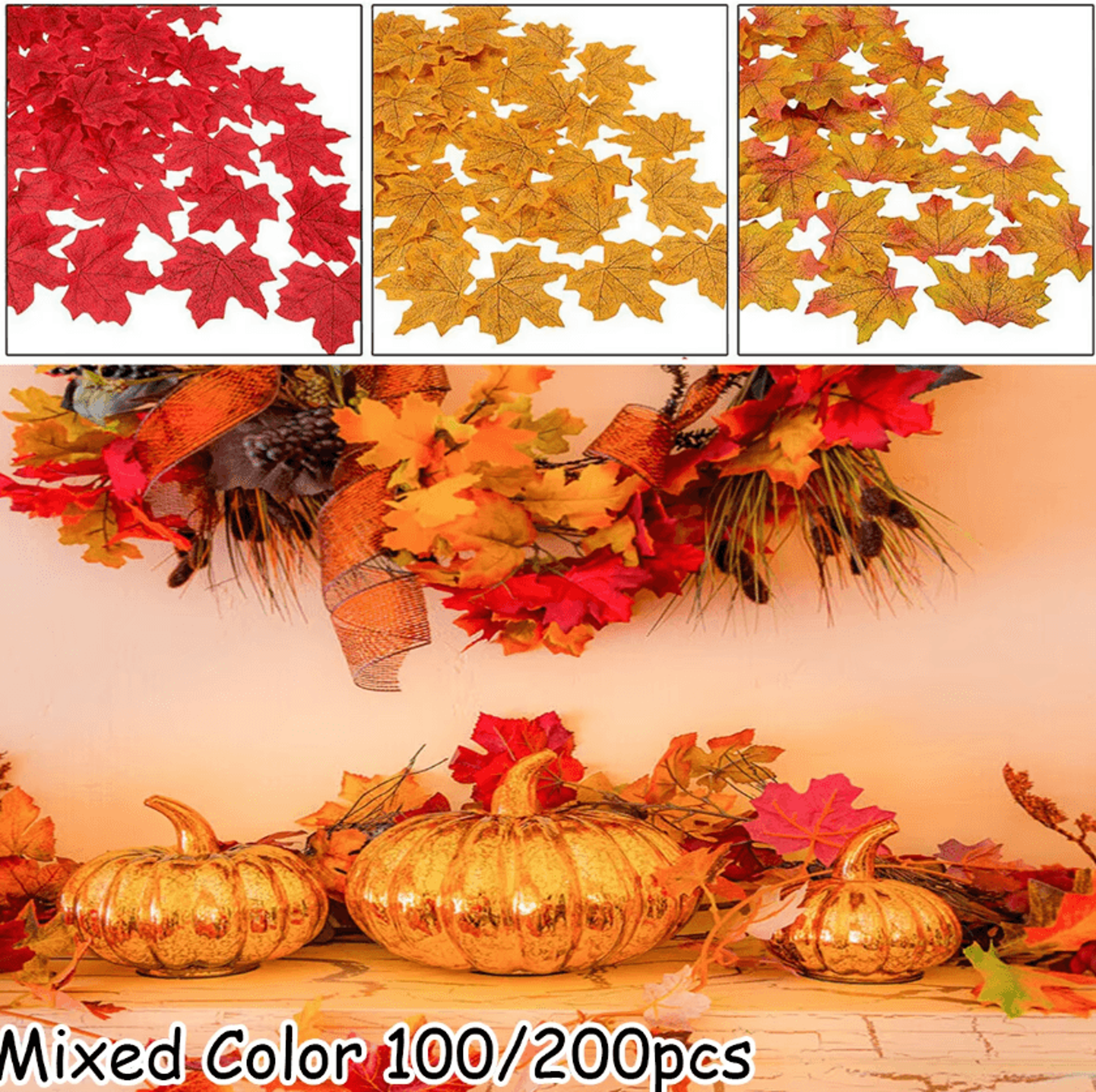 100200PCS Artificial Silk Maple Leaves  Artificial Maple Leaves For Fall Decor Thanksgiving Hallowe 4
