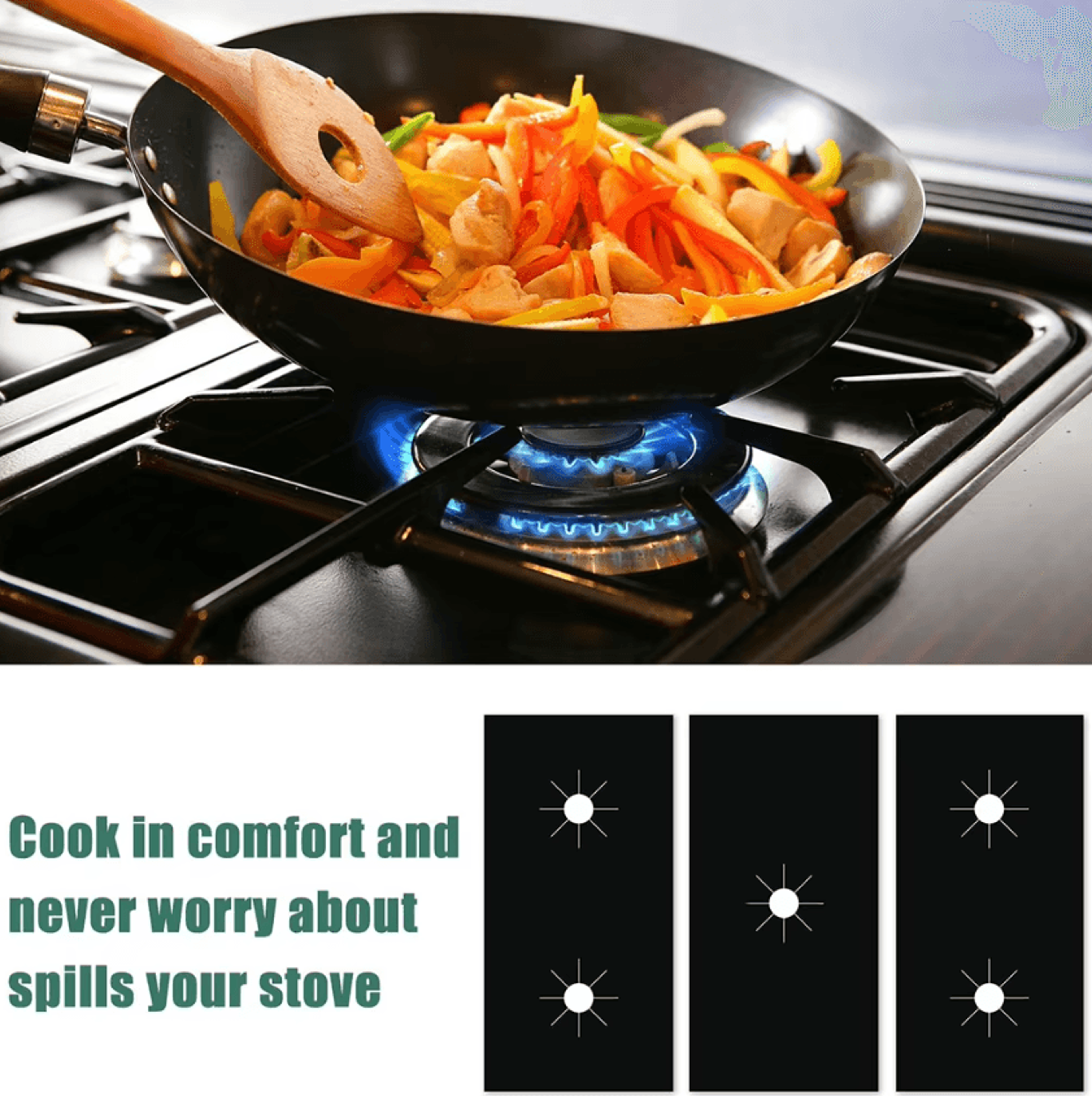 5Hole Gas Stove Protector Reusable Stove Burner Covers NonStick Kitchen Cooktop Pad Set 3