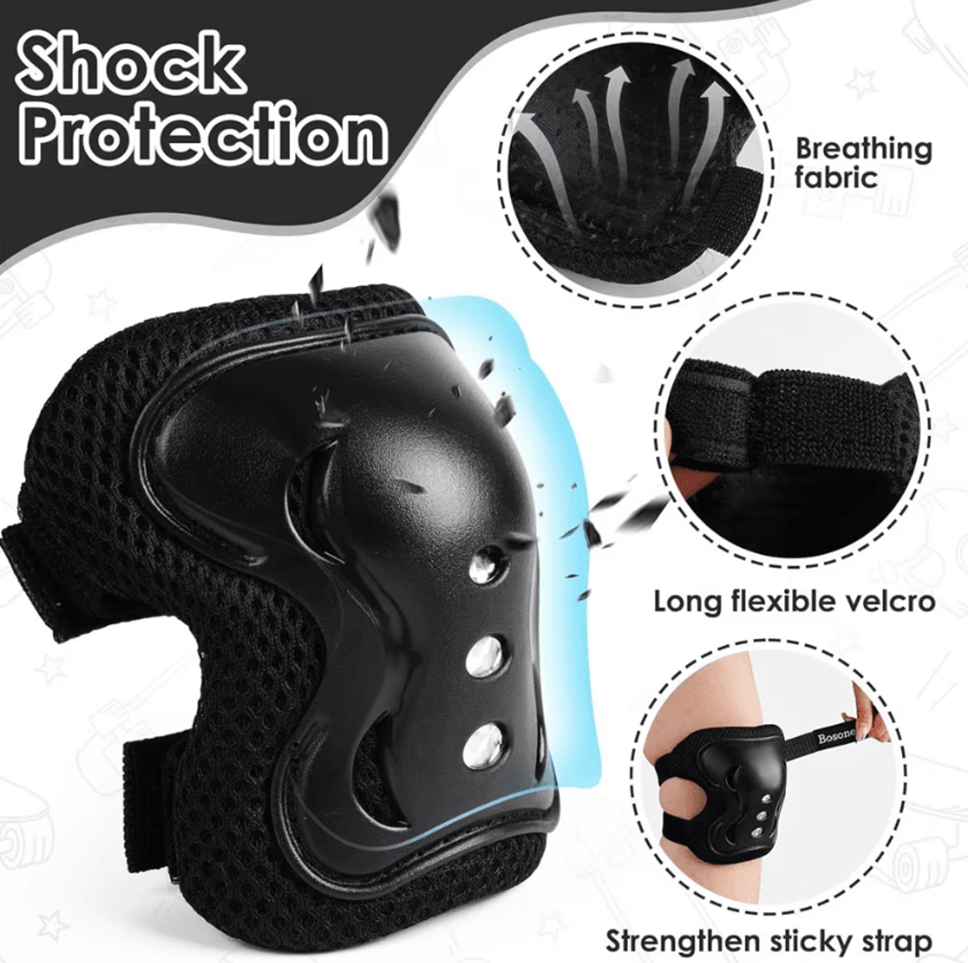 6Piece Kids Protective Gear Set With Knee Pads Elbow Pads And Wrist Guards For Skating And Cycling 2