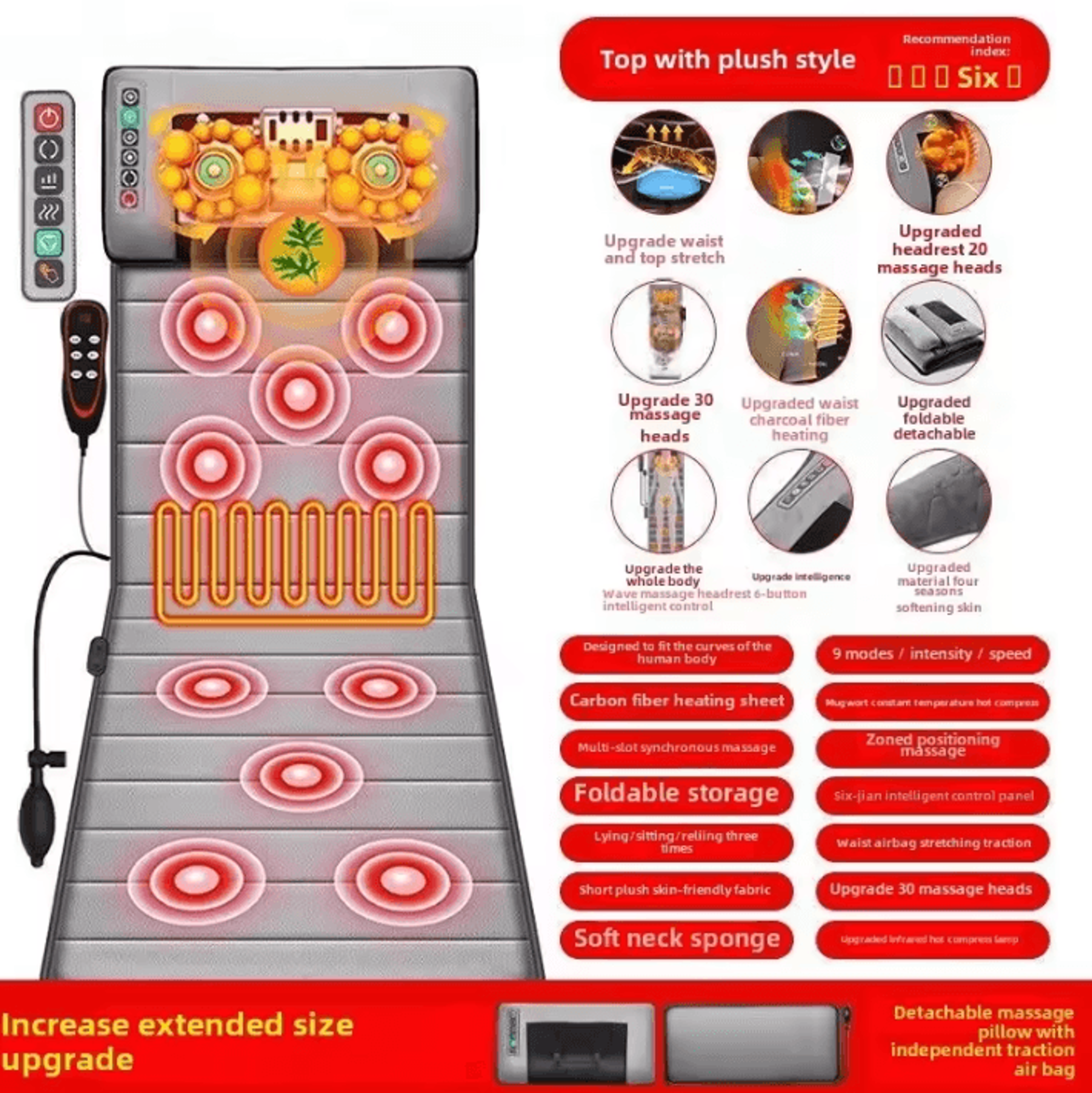 Multifunctional Full Body Massage Mattress With Lumbar Traction Heat And Vibration 5