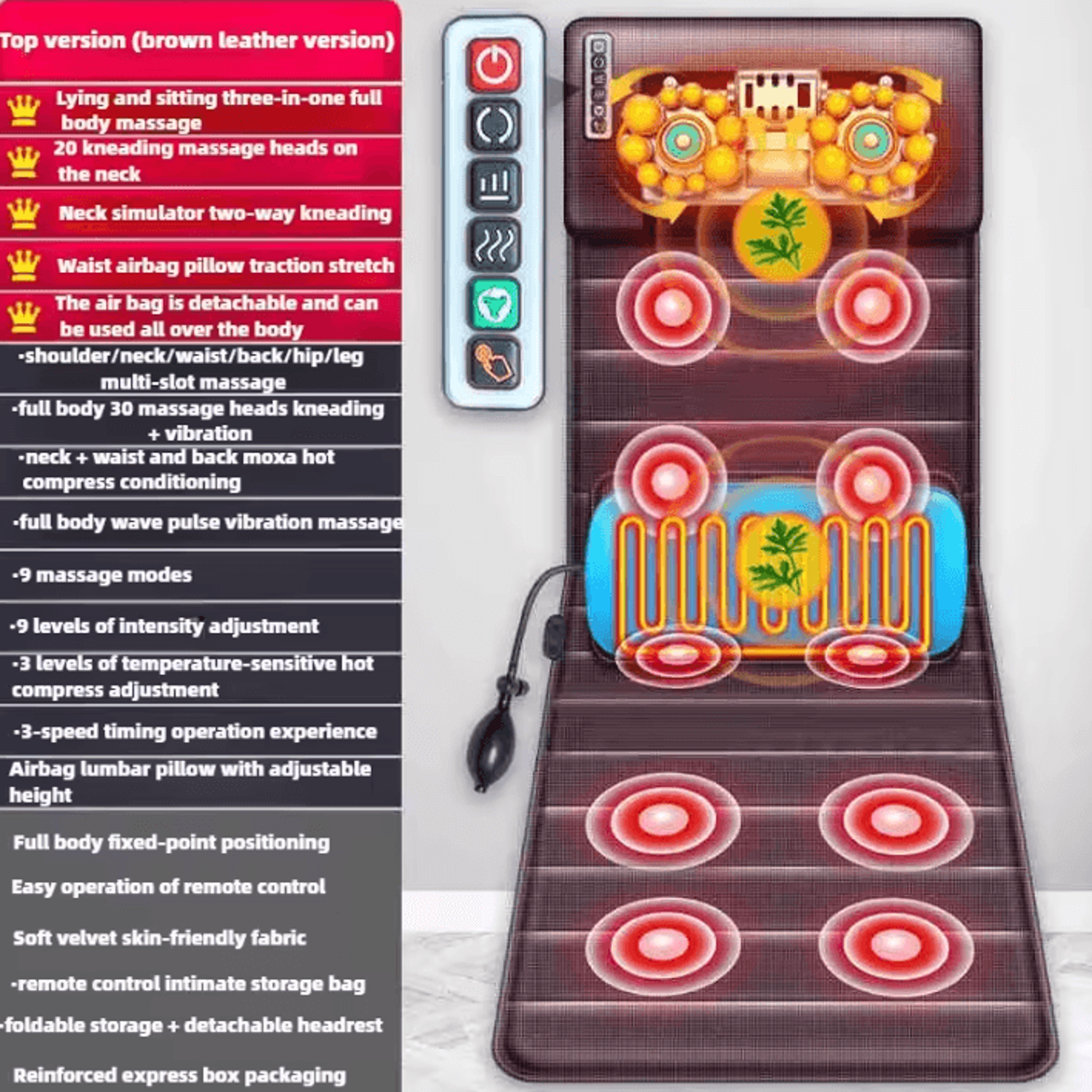 Electric Full Body Massage Mattress With Heat Kneading Vibration And Lumbar Airbag 7