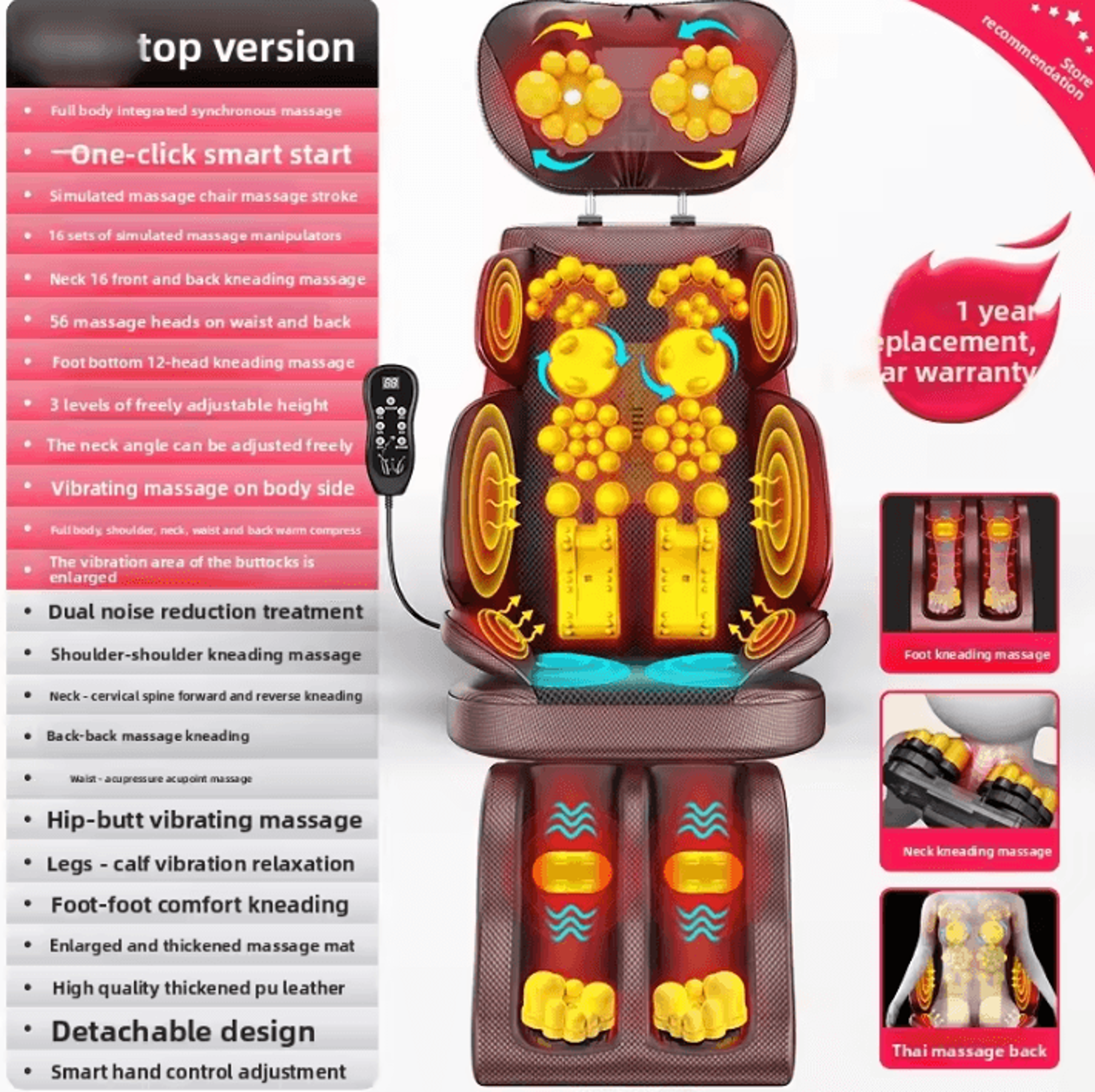 Adjustable Neck And Back Massager With Heat  Portable Shiatsu Massage Chair Pad For Full Body Relax 7