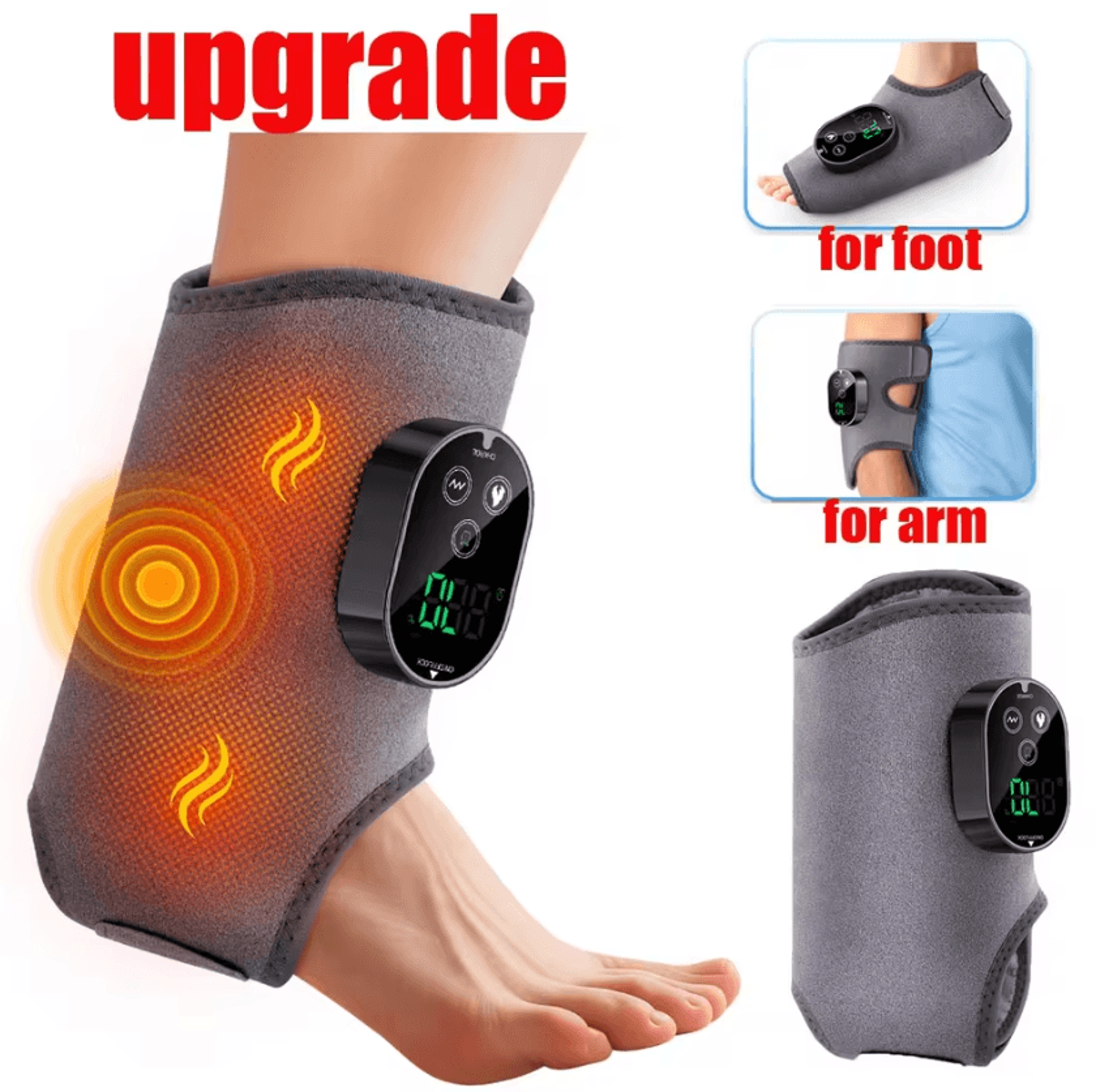 Cordless Heated Ankle Massager  Rechargeable Vibration Foot Wrap With 5 Heat Levels  3 Massage Mode 9