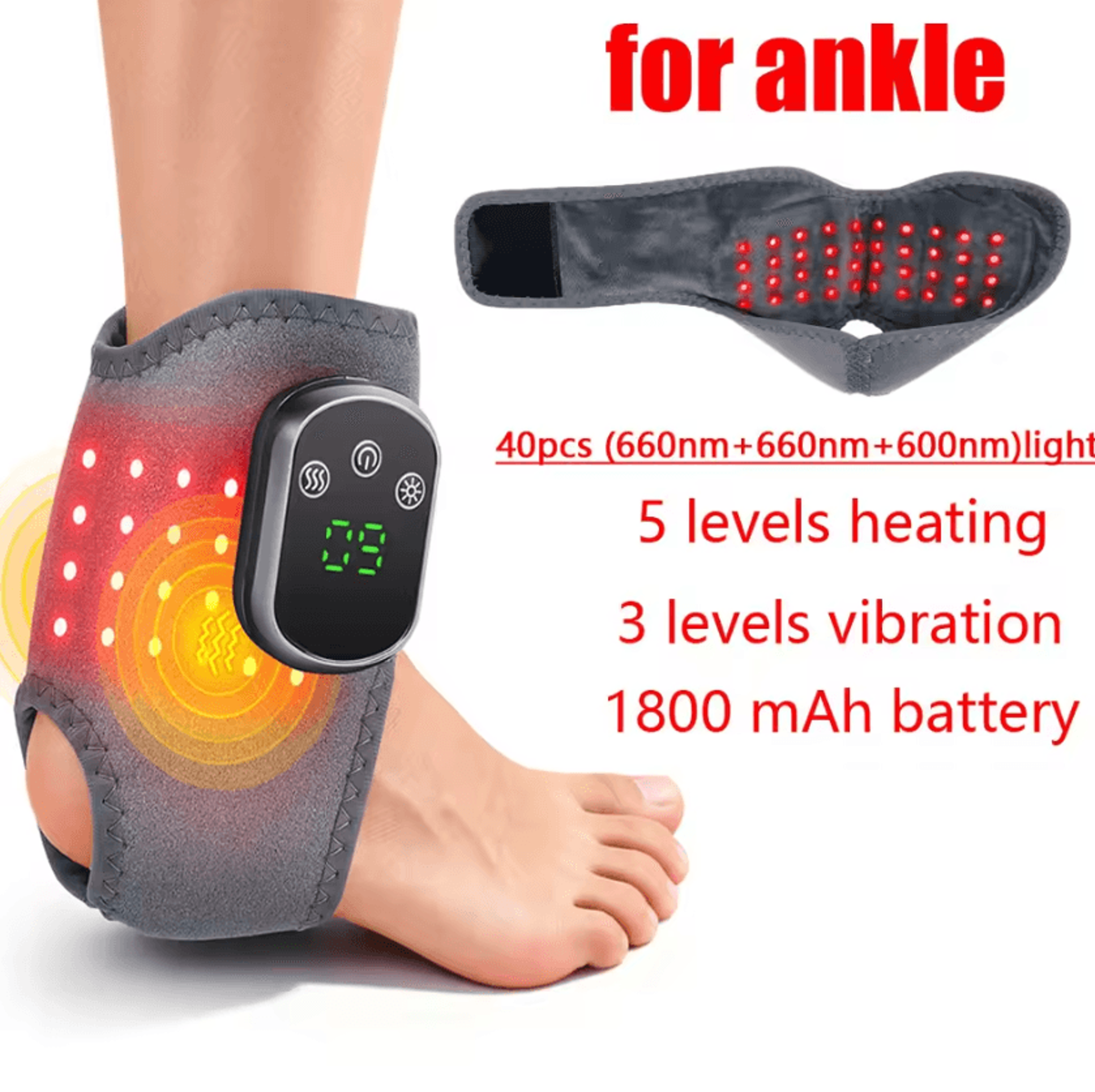 Cordless Heated Ankle Massager  Rechargeable Vibration Foot Wrap With 5 Heat Levels  3 Massage Mode 10