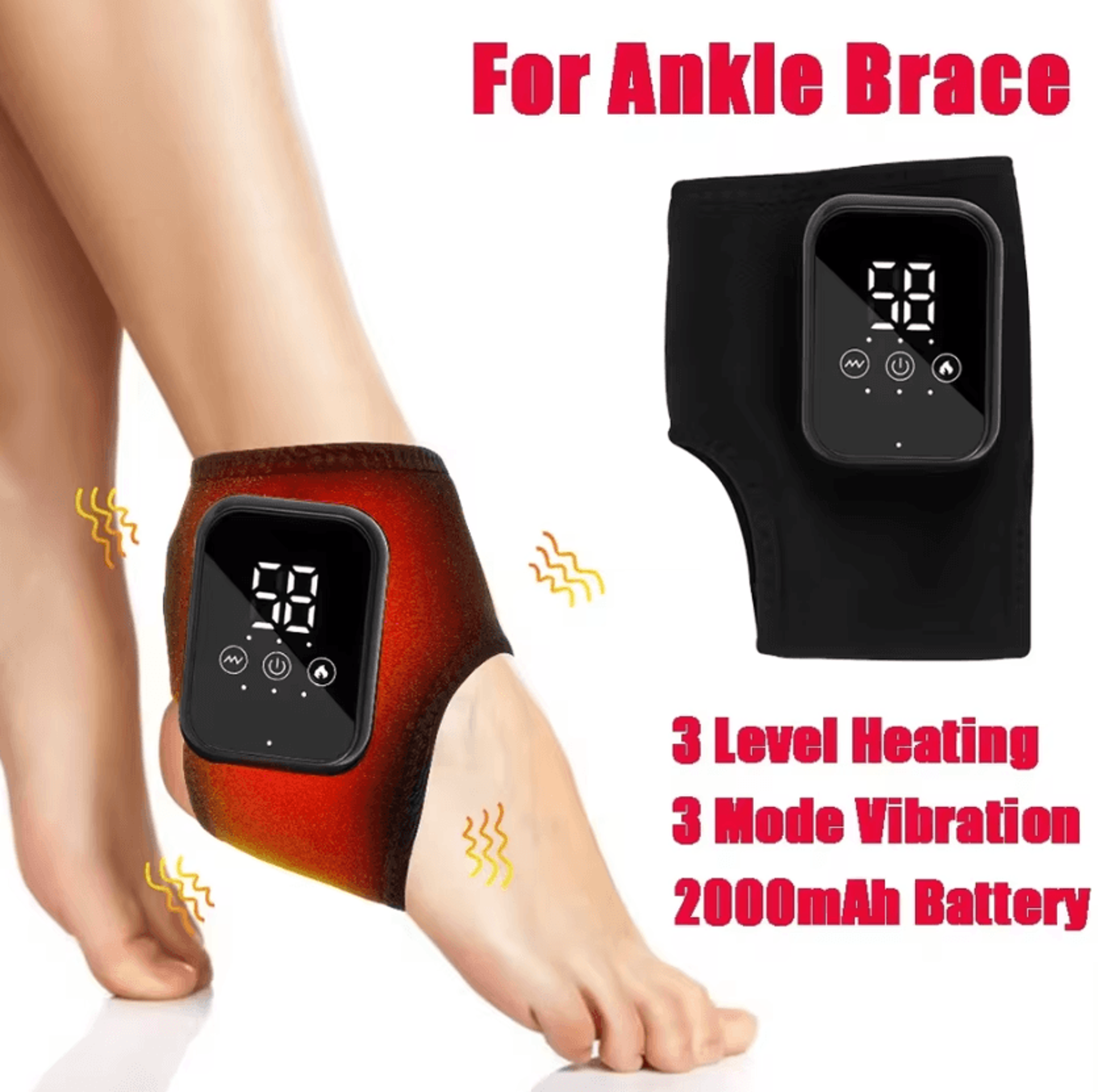 Cordless Heated Ankle Massager  Rechargeable Vibration Foot Wrap With 5 Heat Levels  3 Massage Mode 5