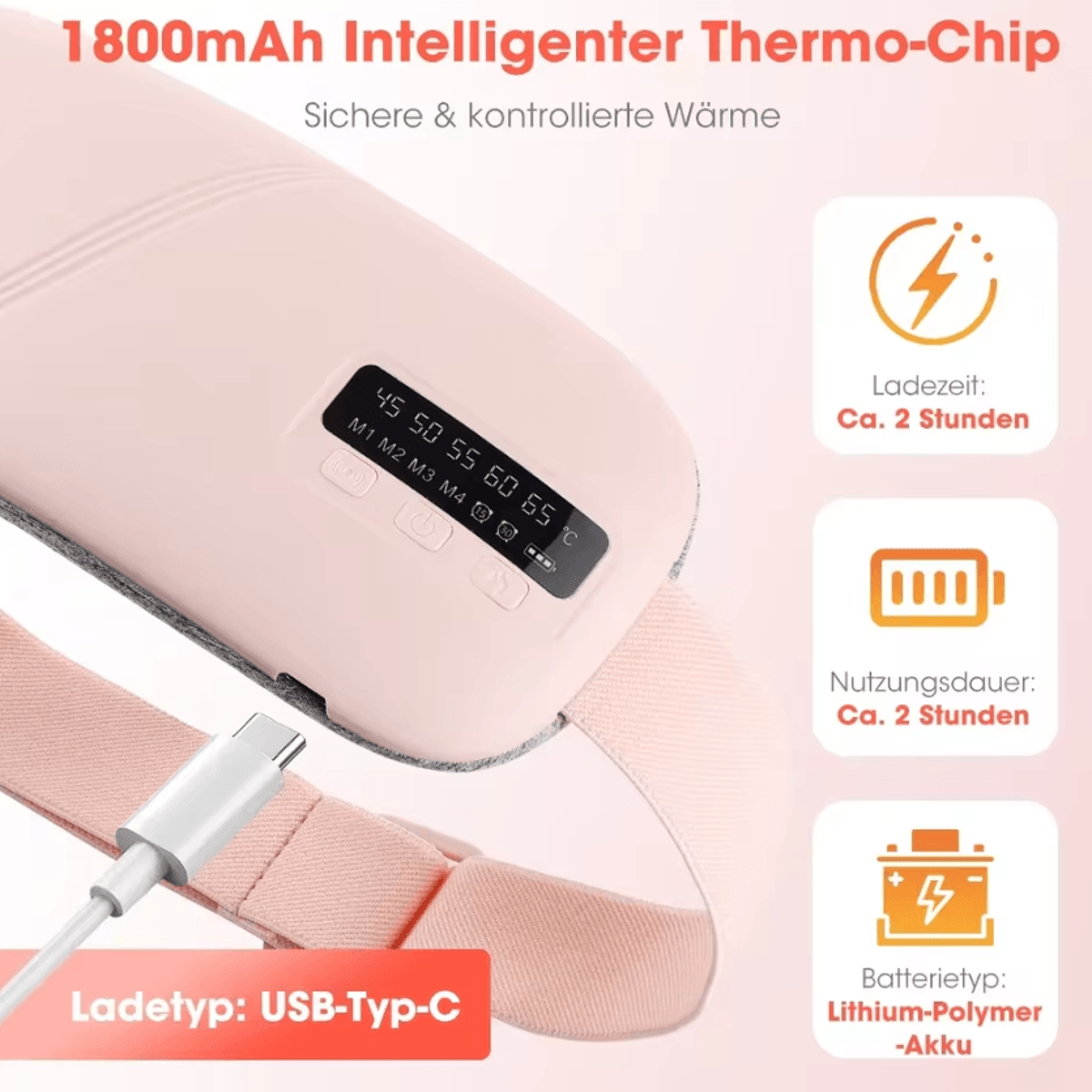 Cordless Heated Abdominal Massager Belt  Rechargeable Heating Waist Wrap With 5 Heat Levels  Vibrat 1