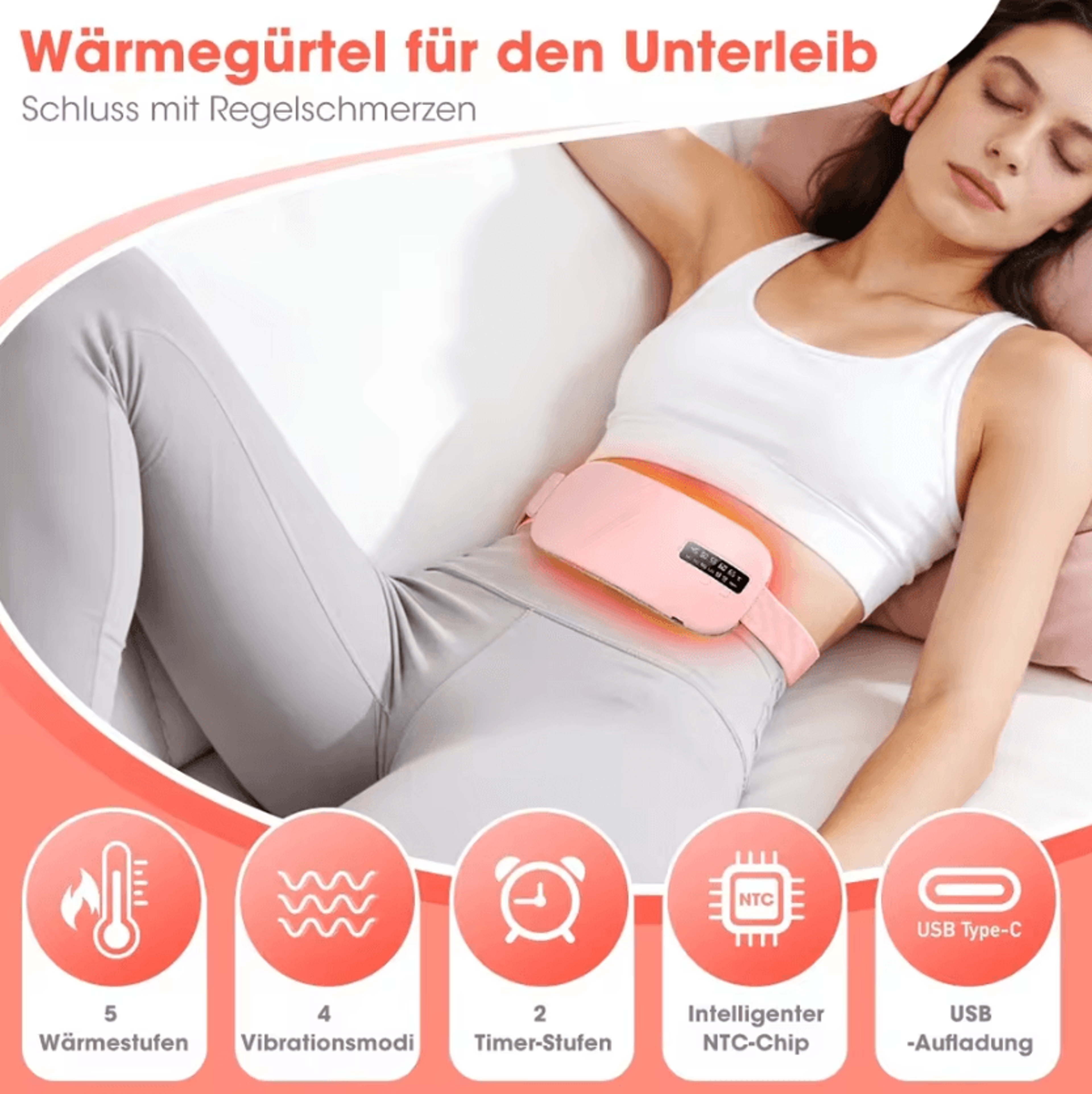 Cordless Heated Abdominal Massager Belt  Rechargeable Heating Waist Wrap With 5 Heat Levels  Vibrat 2