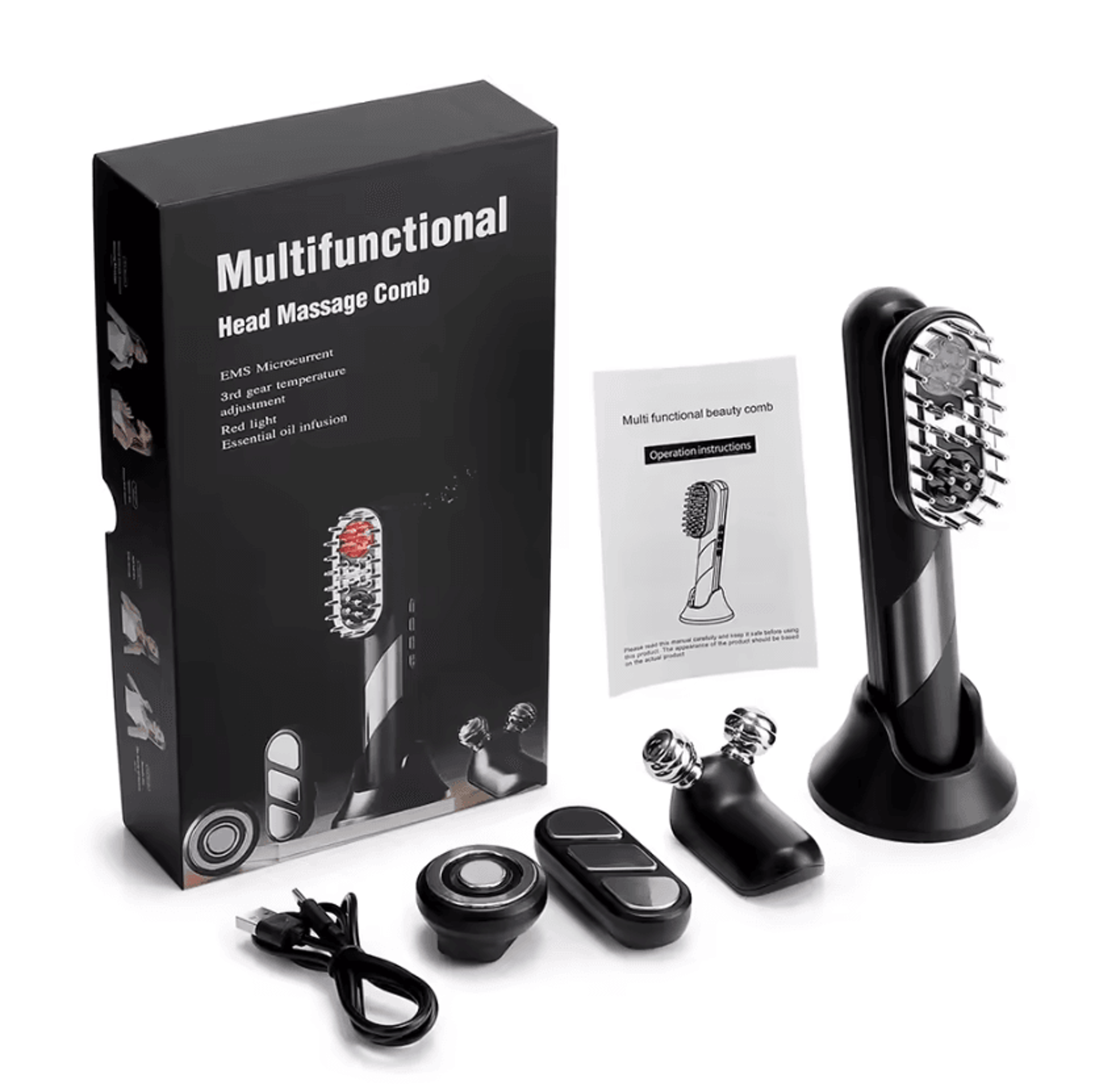 4in1 EMS Scalp Massager Comb  Rechargeable Red Light Hair Care Comb With Electric Massage For Scalp 5