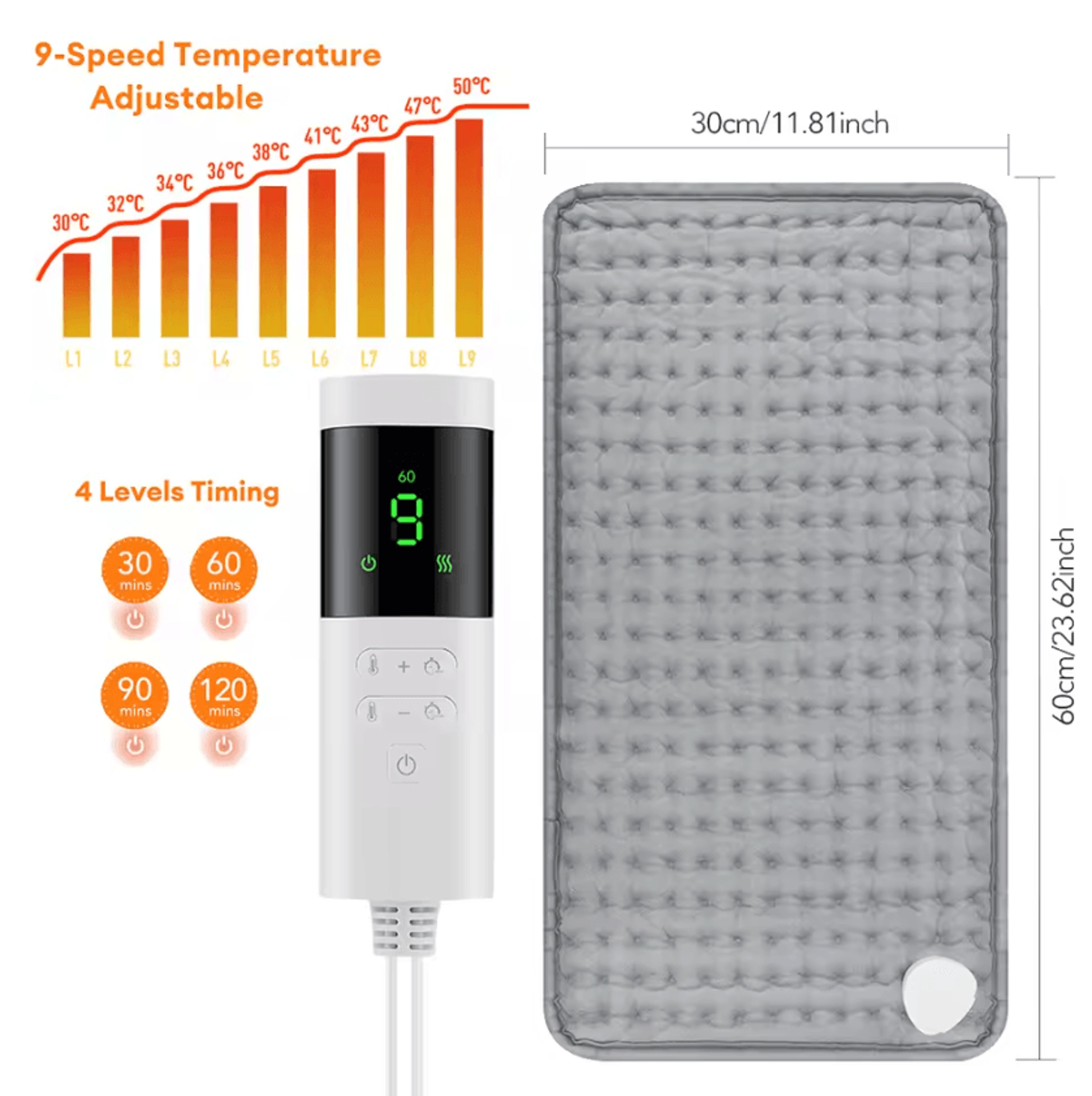 Electric Heating Pad Blanket With 9 Temperature Levels For FullBody Comfort 5