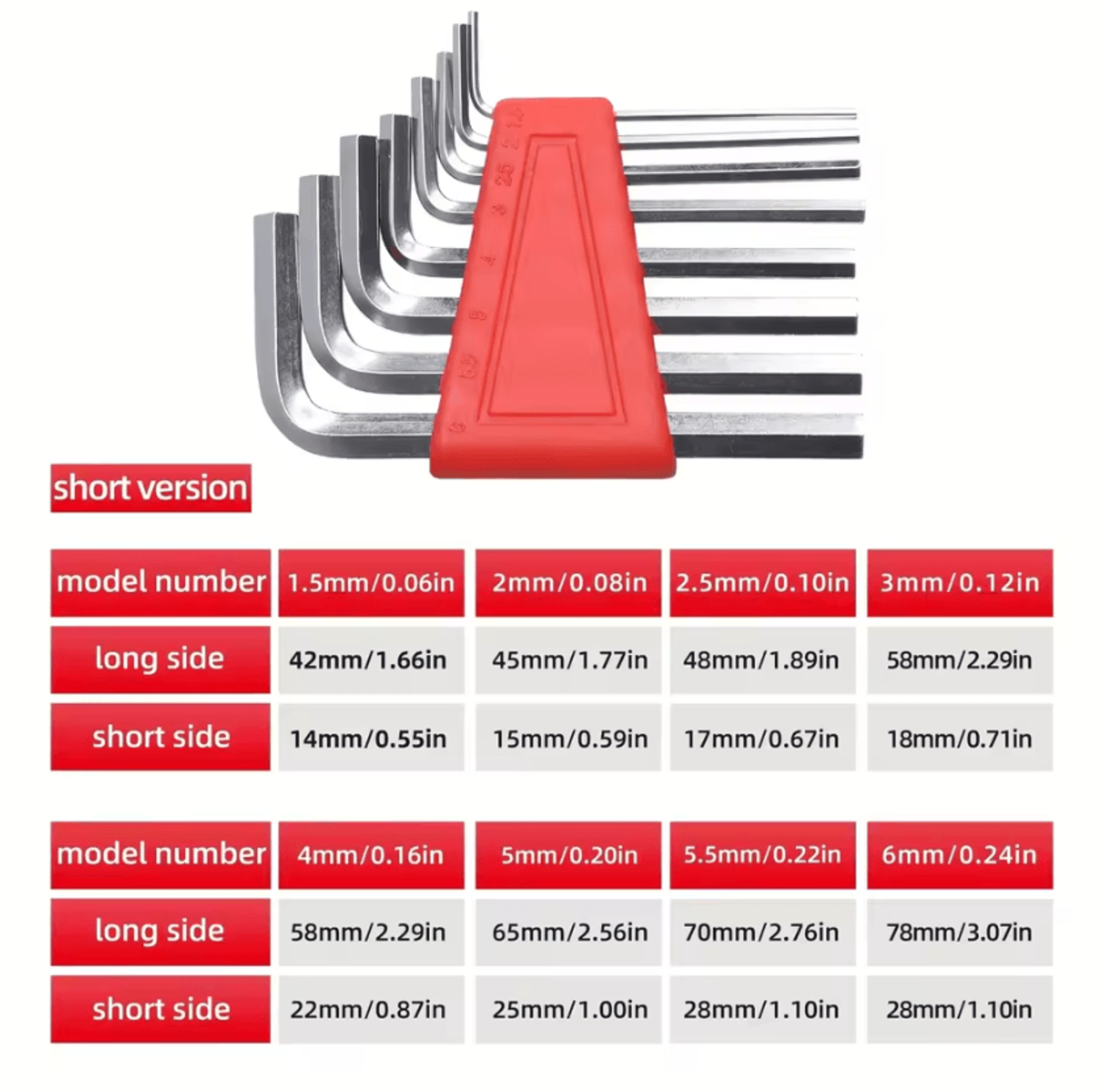 8Piece Short Arm Allen Wrench Set Metric  Inch Hex Key Tool Kit 2