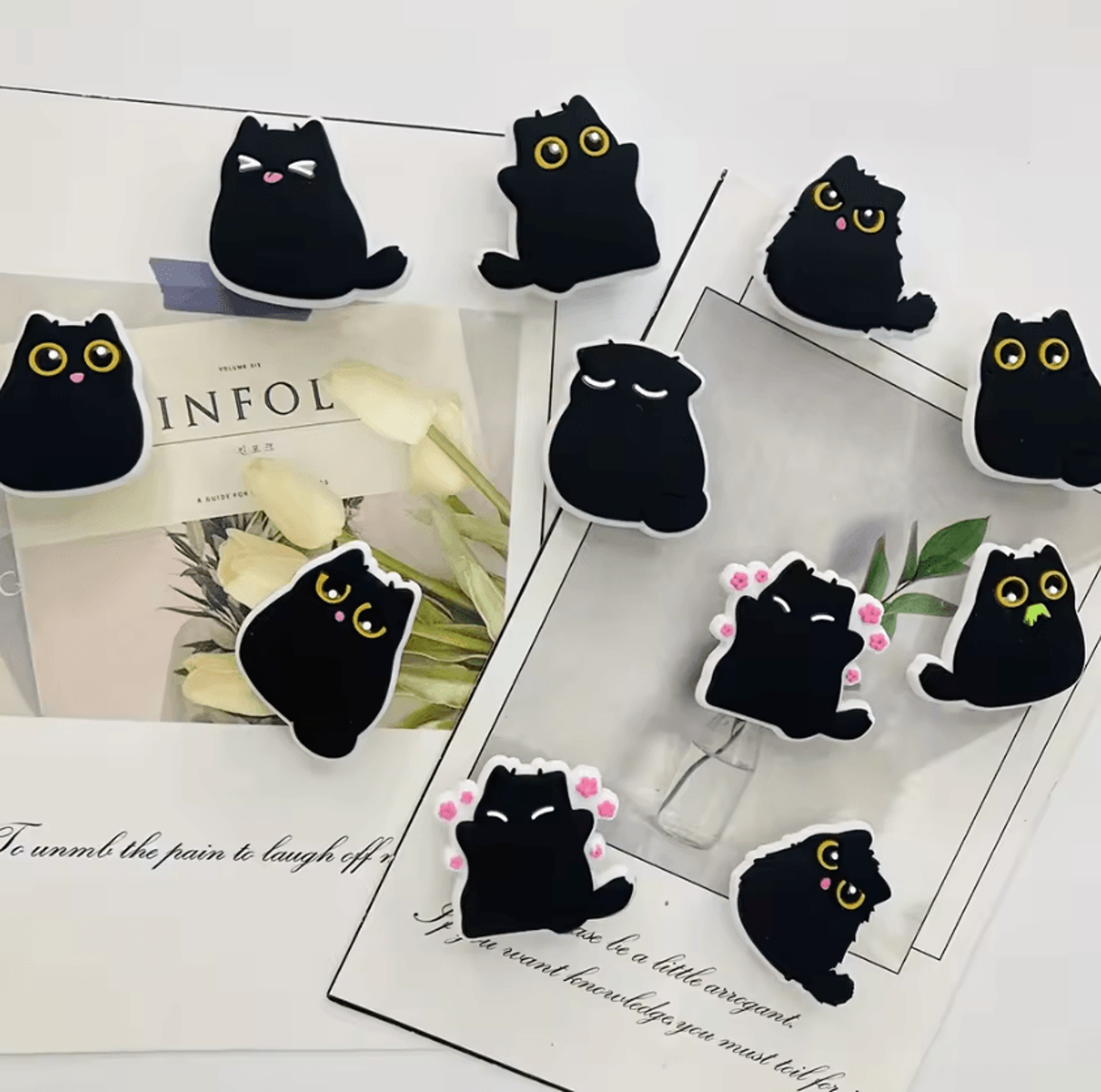 6Piece Kawaii Black Cat Fridge Magnets  Cute Resin Magnetic Decor Set 2