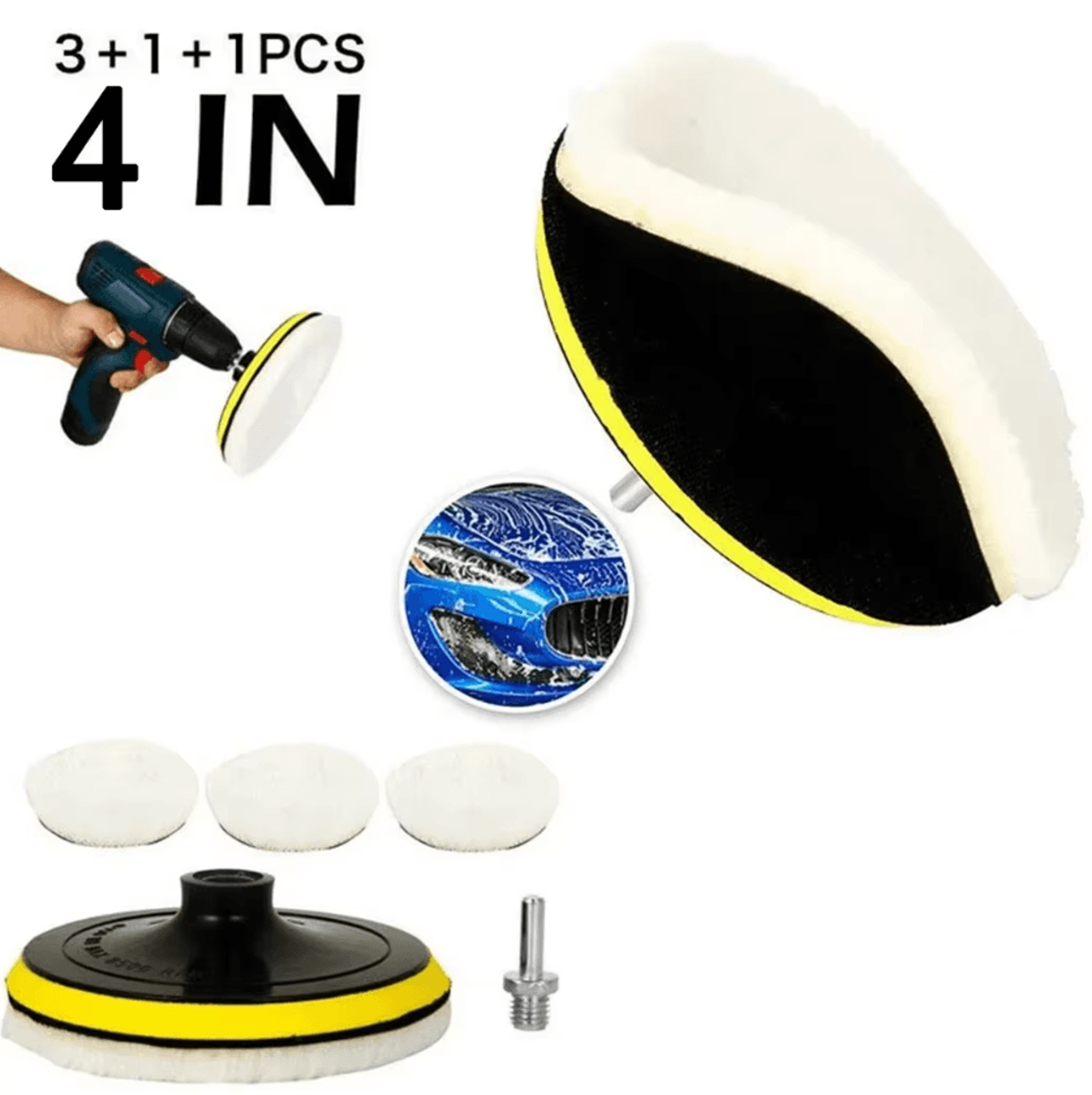 5Piece 4Inch Wool Polishing Pad Set Hook  Loop Buffing Discs For Drill  Polisher 3