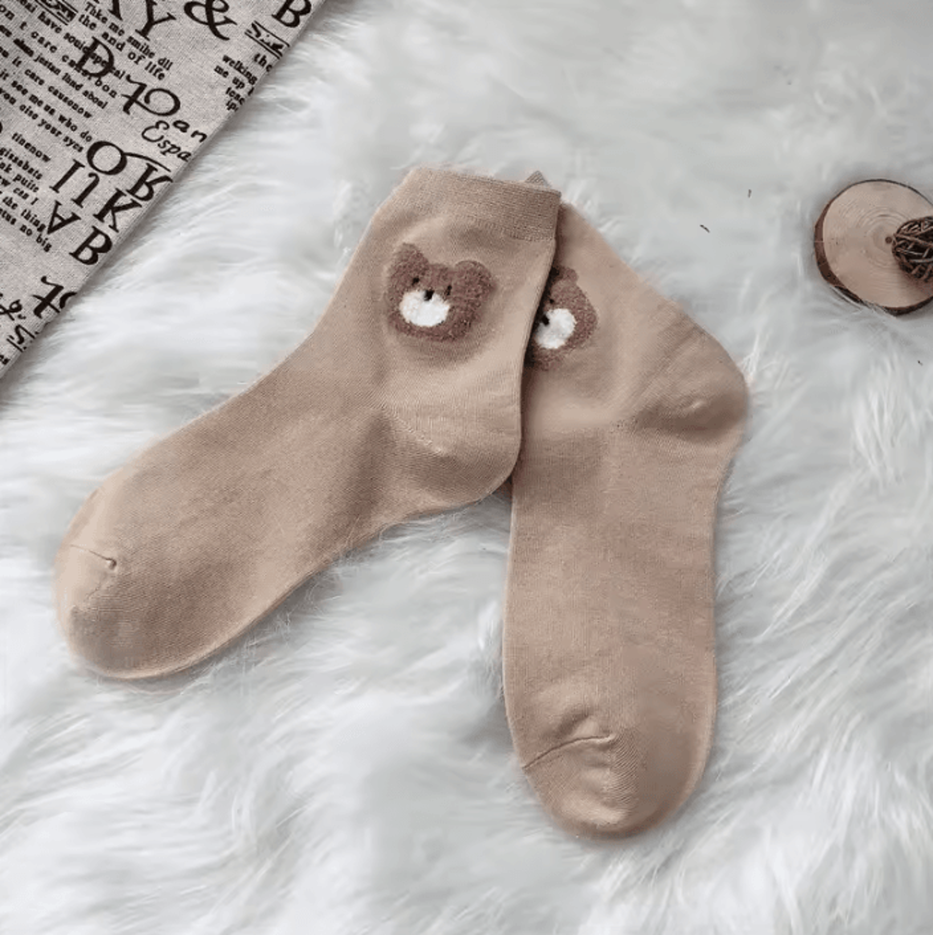 Cute Brown Bear Crew Socks For Women 2