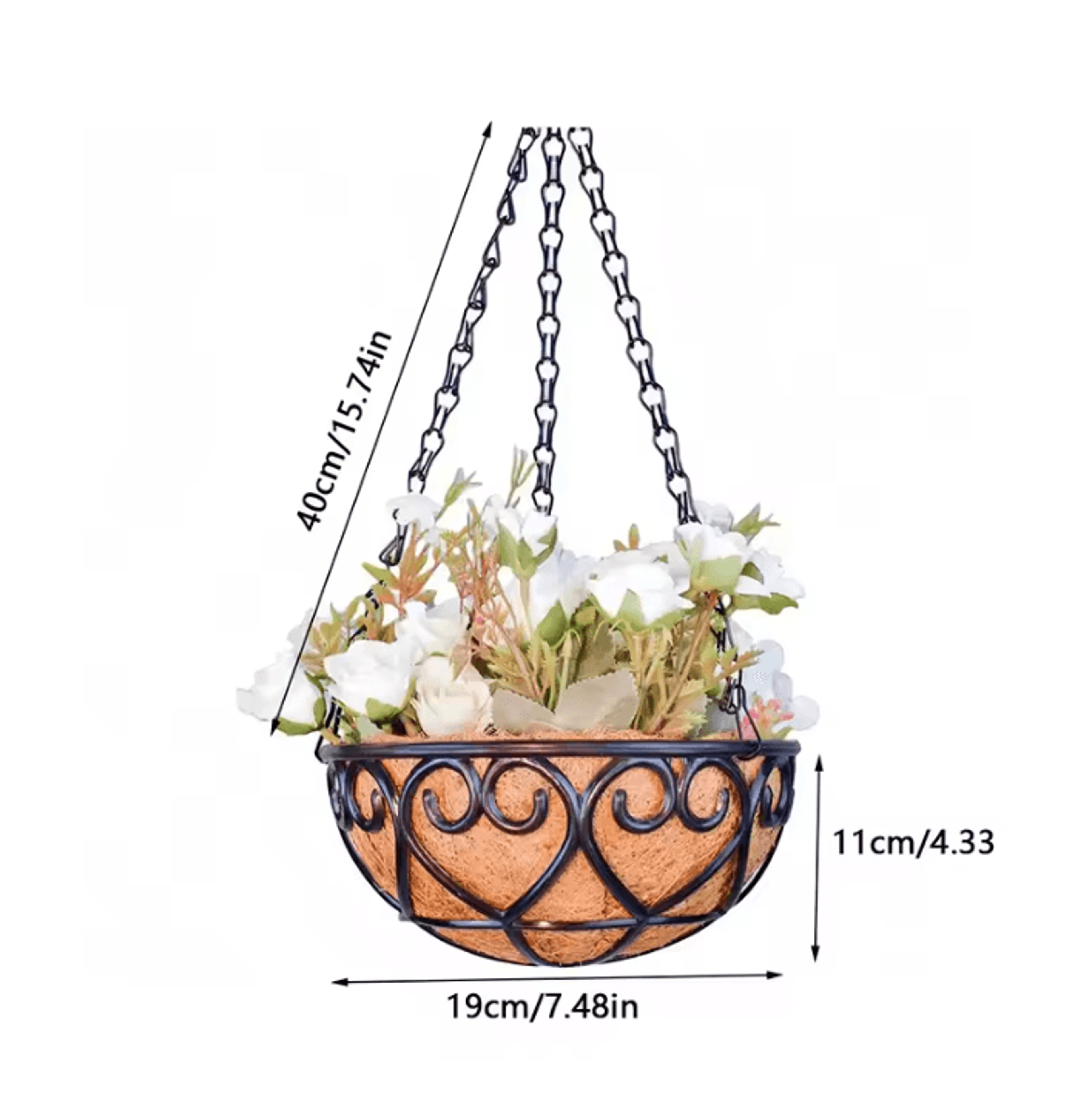 Round Coconut Hanging Planter Basket  Hanging Planter With Iron Chain For Indoor  Outdoor Garden De 3