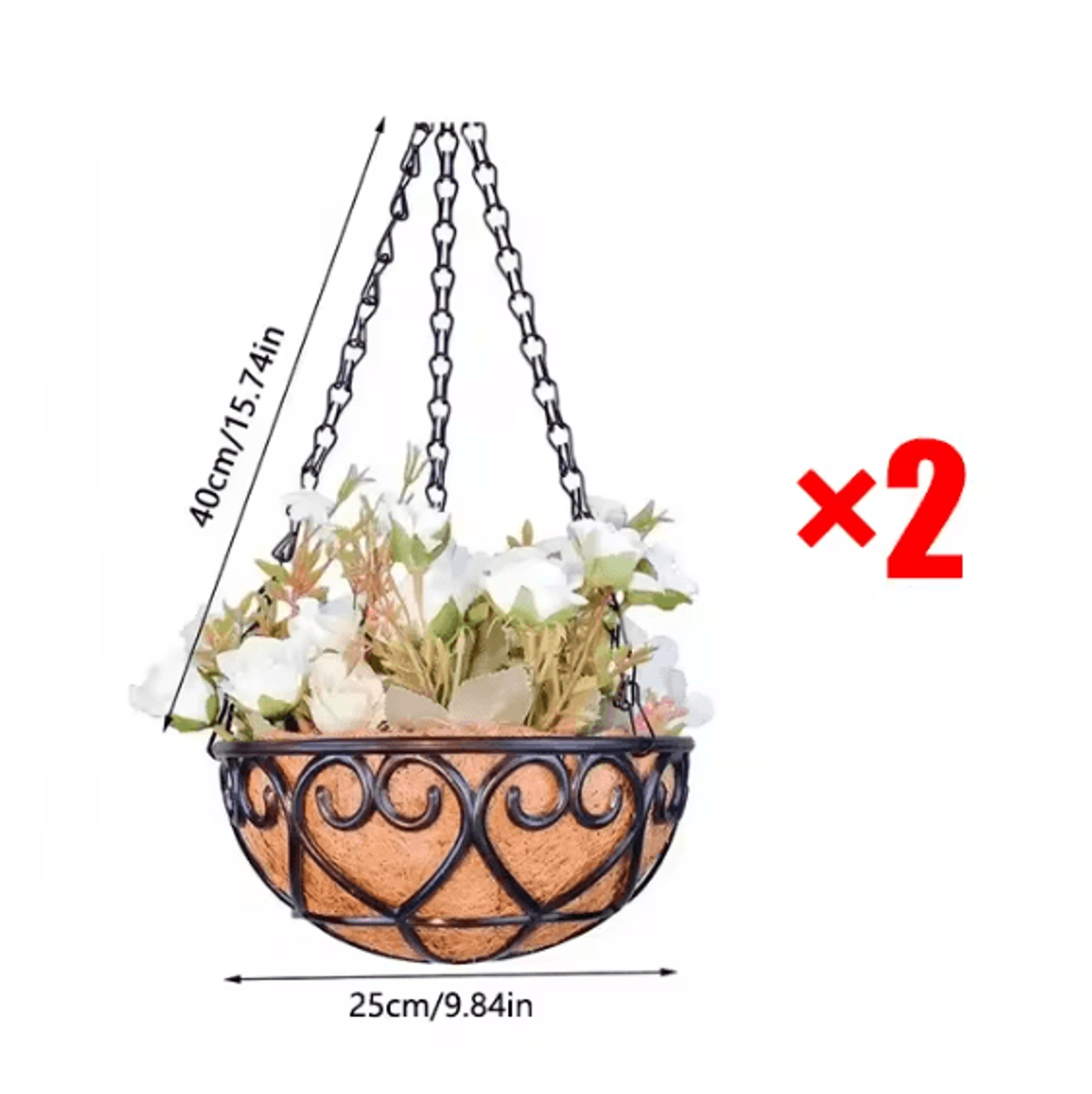 Round Coconut Hanging Planter Basket  Hanging Planter With Iron Chain For Indoor  Outdoor Garden De 6