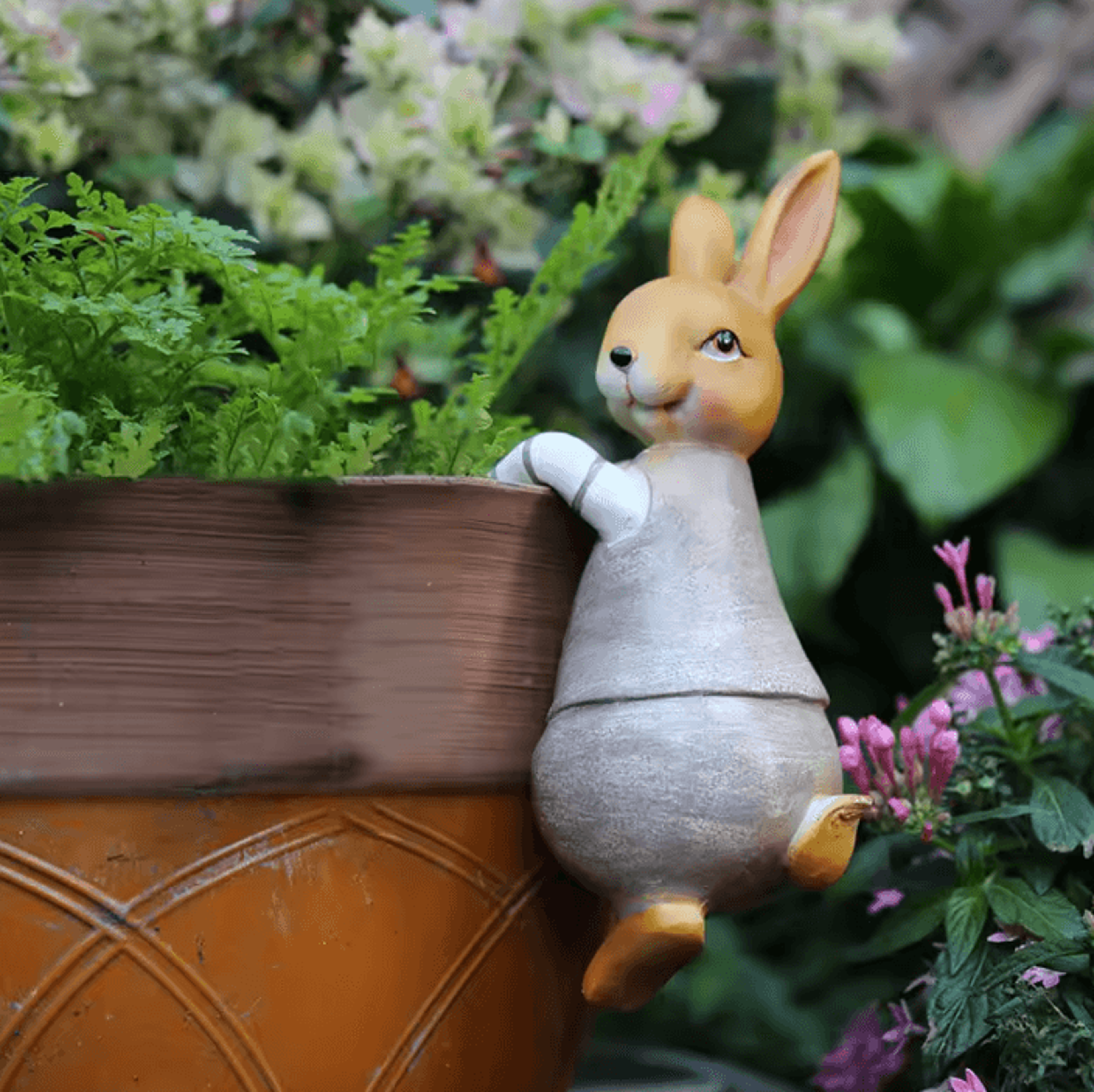 Cute Resin Rabbit And Frog Garden Pot Hanger Ornament 2